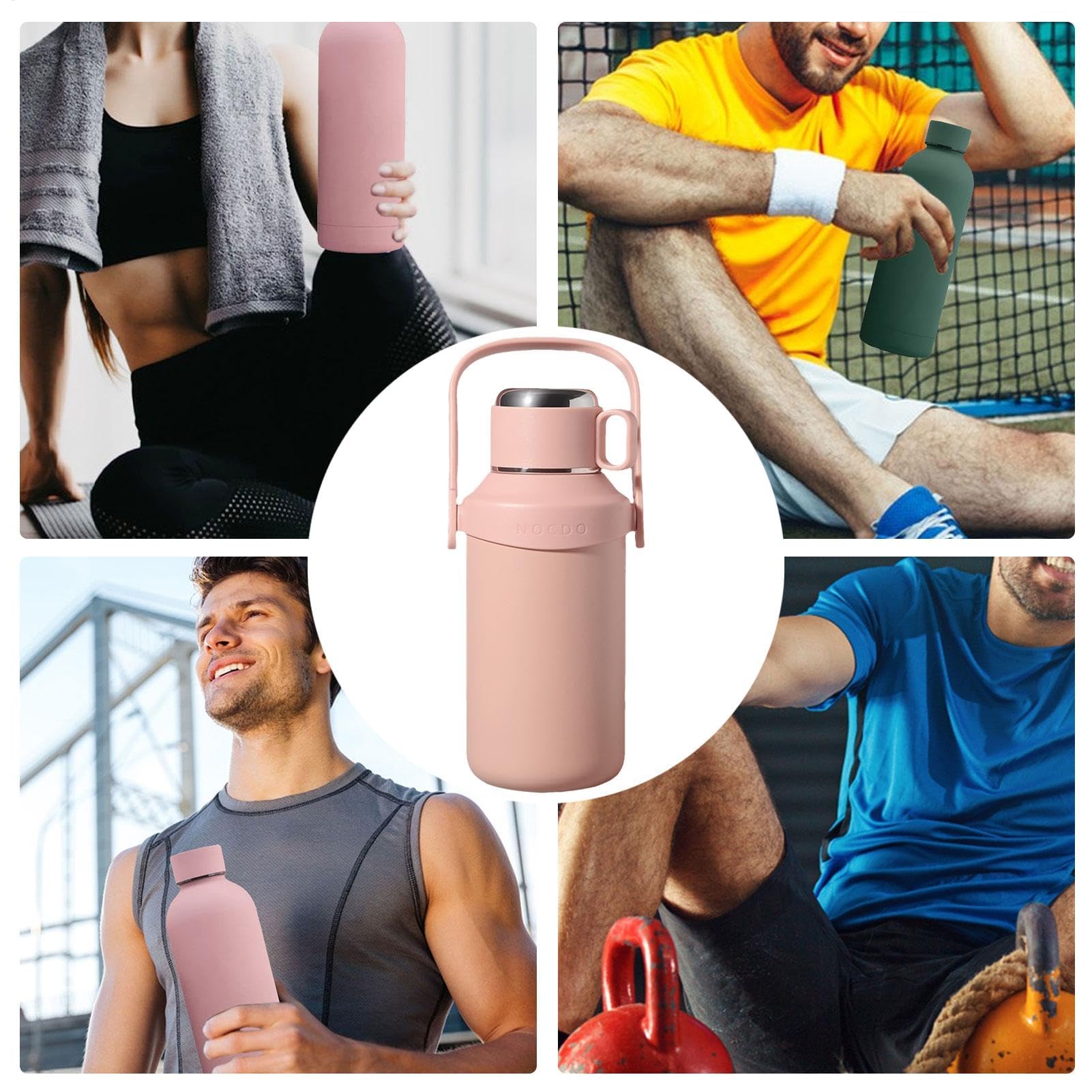 Vasos térmicos, botella de agua térmica, taza reutilizable portátil | Jarra deportiva con aislamiento a prueba de fugas, botella for beber con asa for deportes, gimnasio, viajes(Pink)