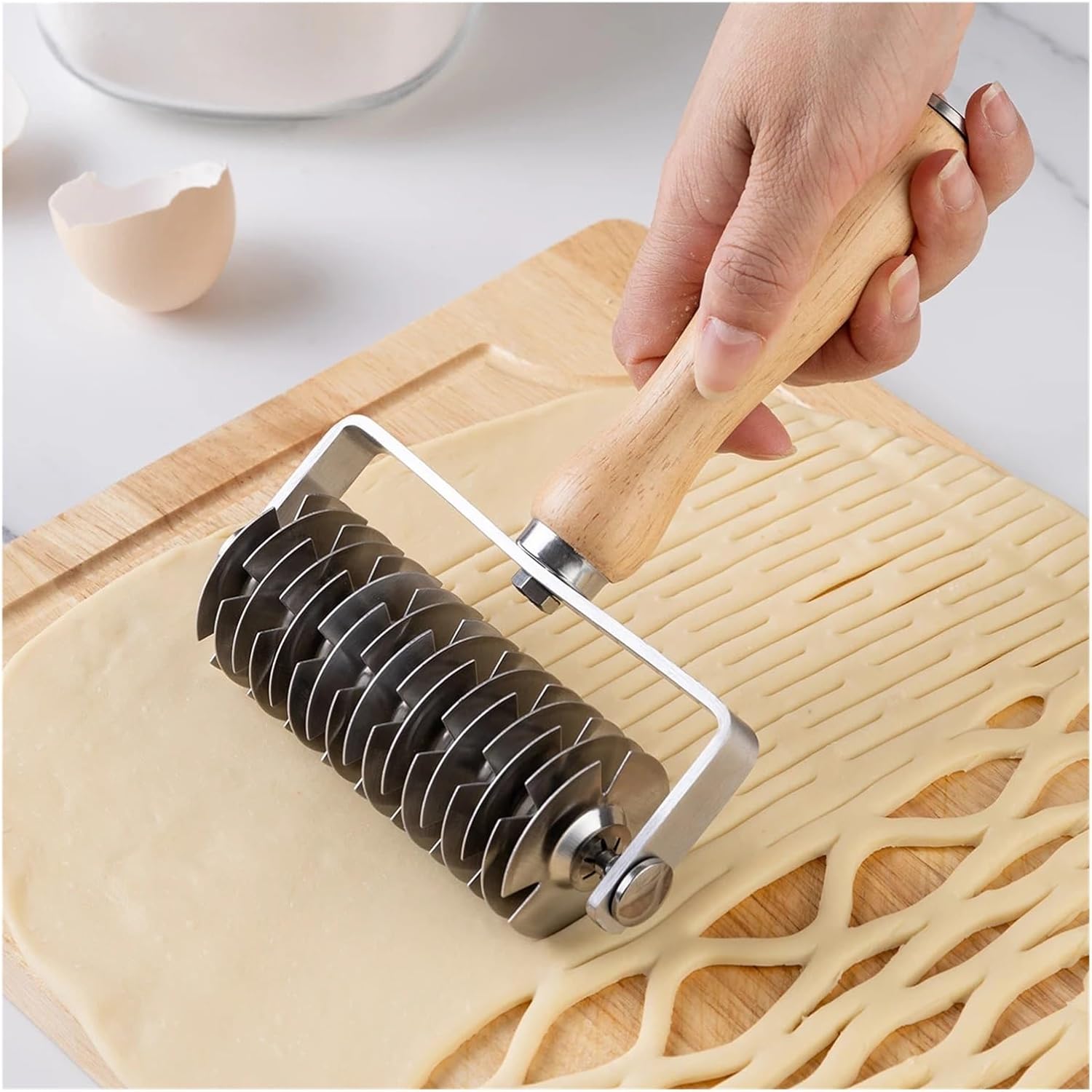 1PC Stainless Steel Roller Cutter Pizza Perforator Dough Biscuit Bread Grid Pattern Baking Tool(Style 03)