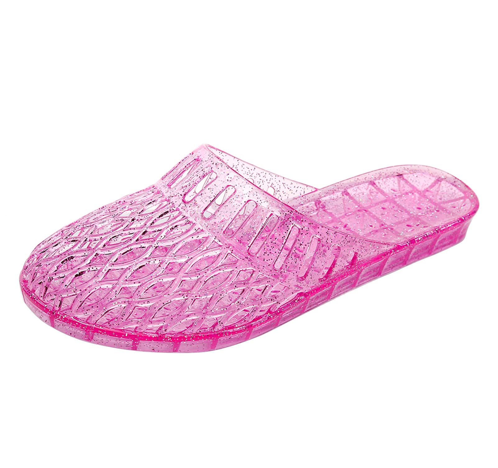 OMGard Womens Jelly Shoes, White Jellies Sandals Glitter Clear Flats Slip On Summer Beach Slippers Transparent Closed Toe Soft Slide