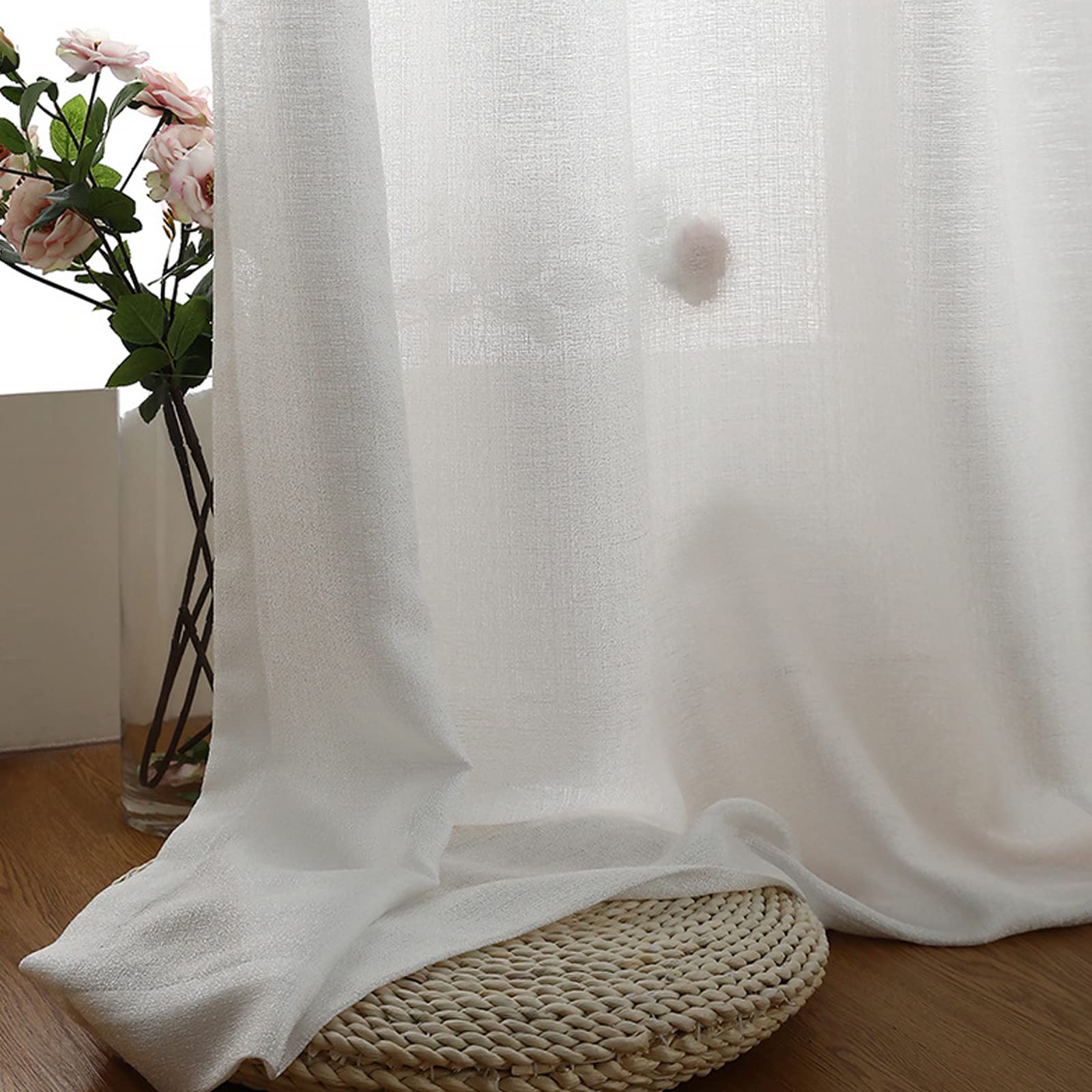 Katoenen Linnen Gordijnen, Verduisterende Warmtewerend Energiezuinig Gordijn Ondoorzichtig Decoratief Raamsjaal voor Woonkamer Lounge Slaapkamer Kantoor, 1 Panelen-grijs-213x243cm