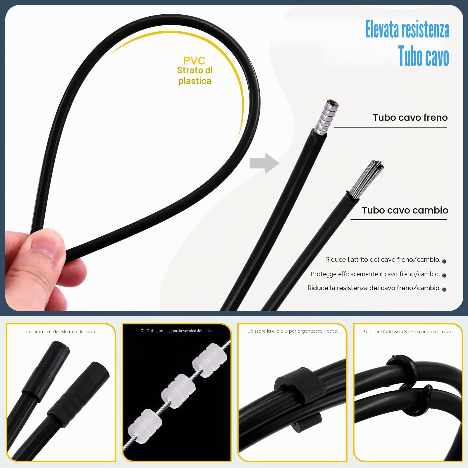 Glarks 73 pezzi kit alloggiamento cavo freno bici incluso linea freno bicicletta, V Bike Brake Noodle cavo guida tubo e tubo flessibile, alloggiamento cavo cambio bicicletta e tagliacavi per strada