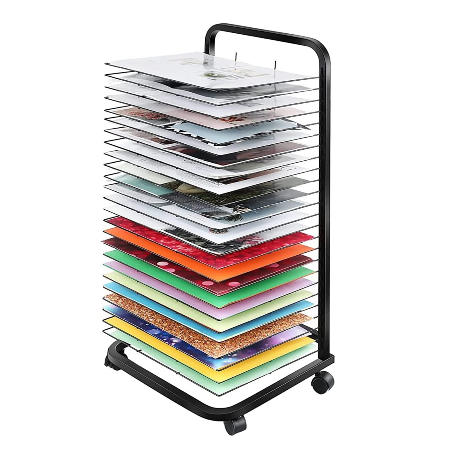 Chevalet support de séchage d'art 25 niveaux avec étagère de rangement en métal mobile