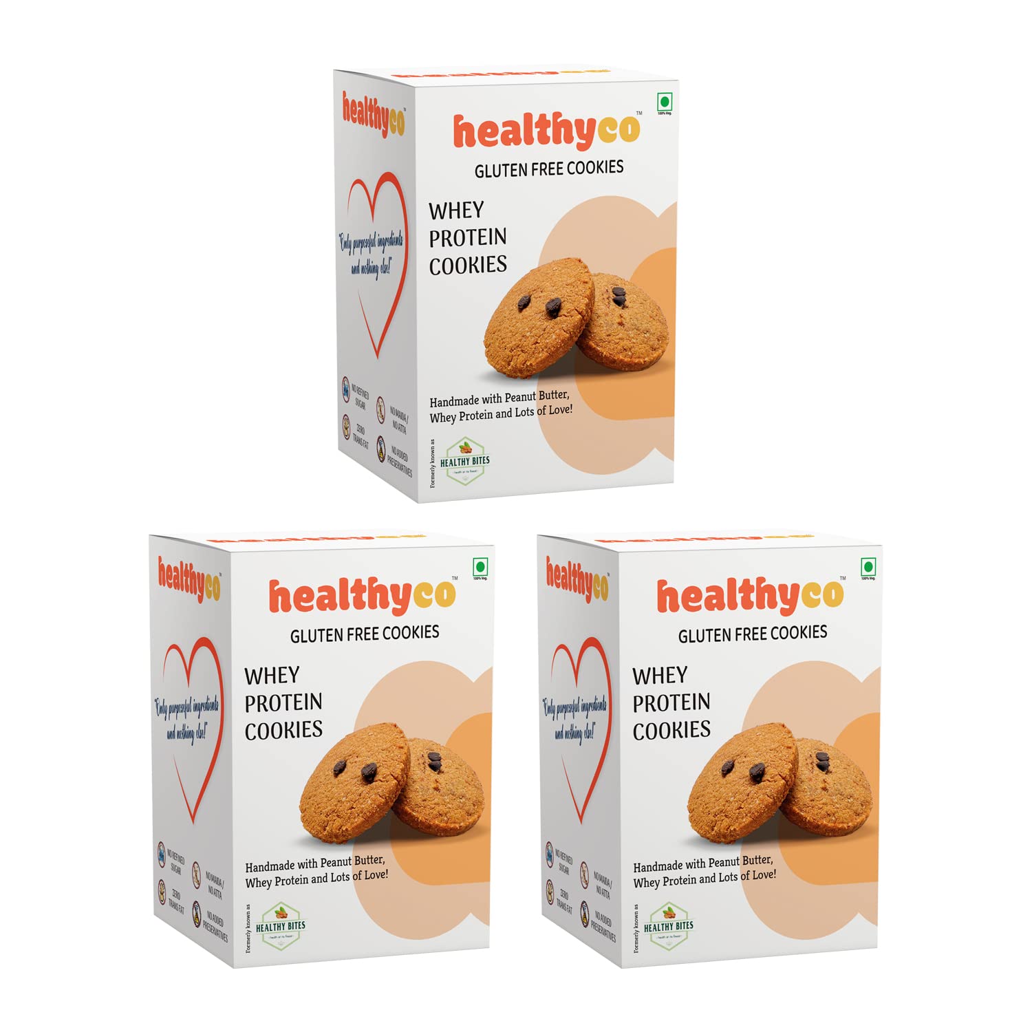 Healthyco Whey Protein Cookies (Pack of 3 - 600 g) - Gluten Free Cookies, Peanut Butter Cookies, Protein Biscuits, No Maida, No Atta, No Preservatives, Made with Millets, Handmade Healthy Biscuits, Healthy Snacks for Adults & Kids, Tasty Healthy Cook (B0C2W51RKW) Amazon Price History, Amazon Price Tracker