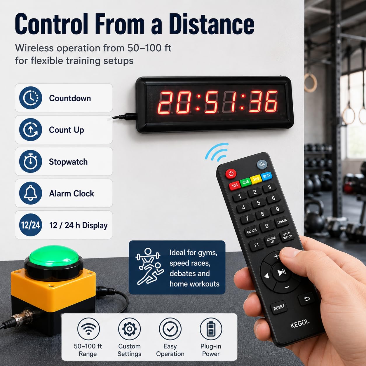 Temporizador de entrenamiento de intervalos LED, cronómetro, alarma, reloj multifunción para juegos