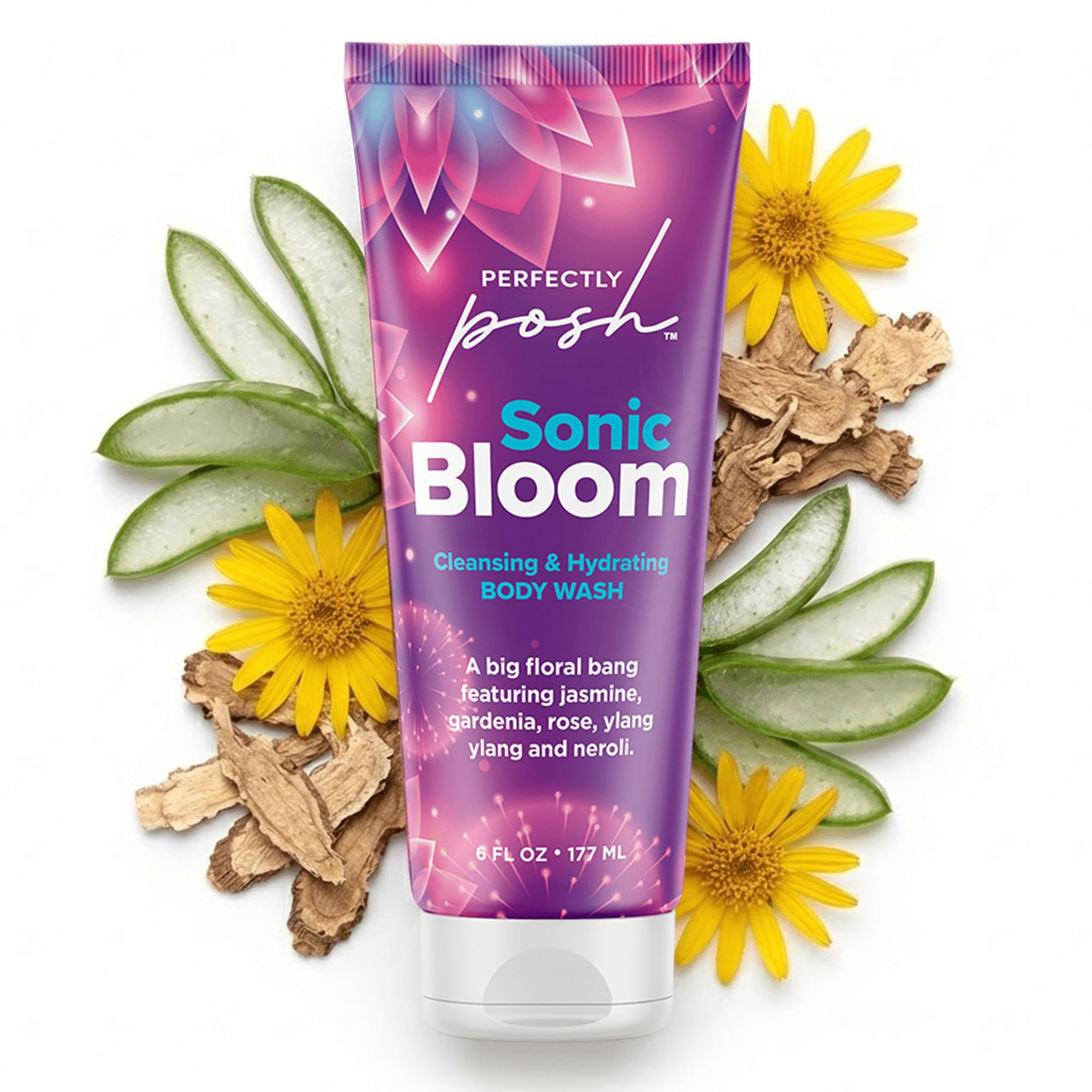 Perfectly Posh - Sonic Bloom Cleansing Hydrating Body Wash - Aloe Cleanser with Hyaluronic Acid and Jasmine Gardenia