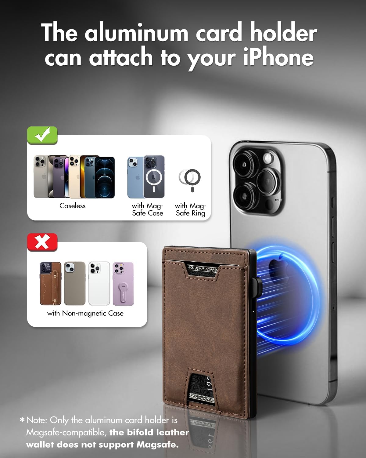 iwantit 3 in 1 MagSafe Wallet Men: Slim Bifold Money Clip + Smart Pop up Card Holder - Cash Strap, Men’s Minimalist Magnetic Wallet, ID Window, Premium Leather (Nubuck Brown) - Image 8