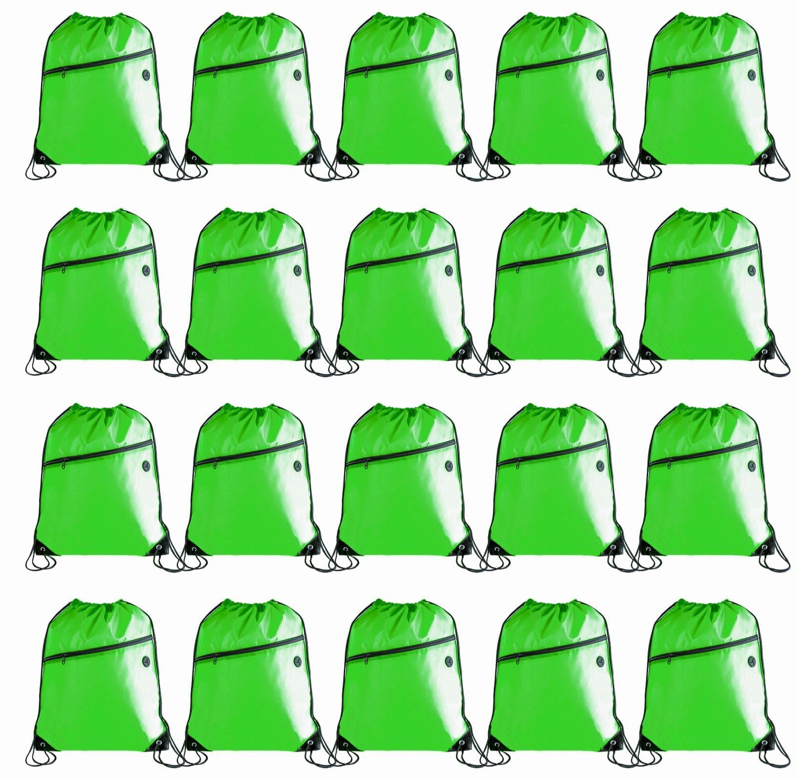 CODOBON Gym Drawstring Backpack with Zipper Pocket - Durable Cinch Sack for Swimming, Sports & Travel - Bulk Drawstring Bags for Men & Women (20,