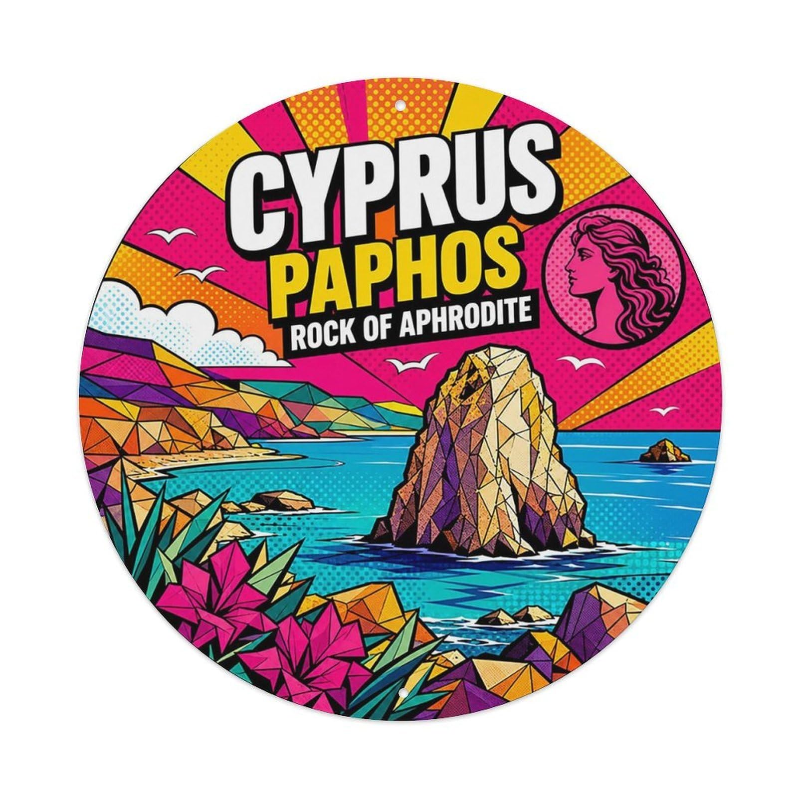 Este 8X8inch Style Cyprus Paphos Rock Aphrodite Pop Style European Journey Metal Tin Sign