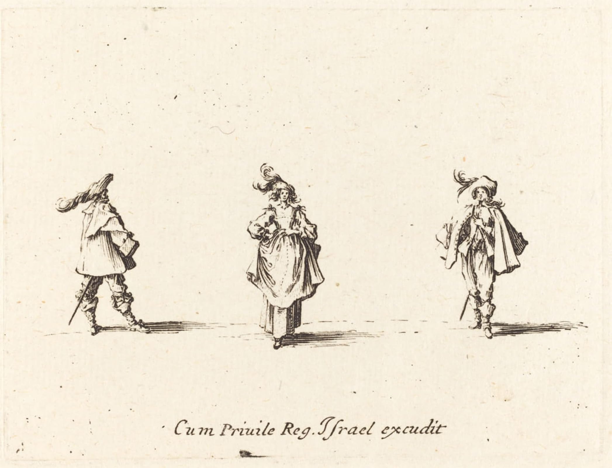 SERENDIPITP Retro Picture Poster Wall Art Pictures Painting Lady with Plumes and Two Gentlemen by Jacques Callot Wall Art Canvas Print for Wall Decor 60x90cm