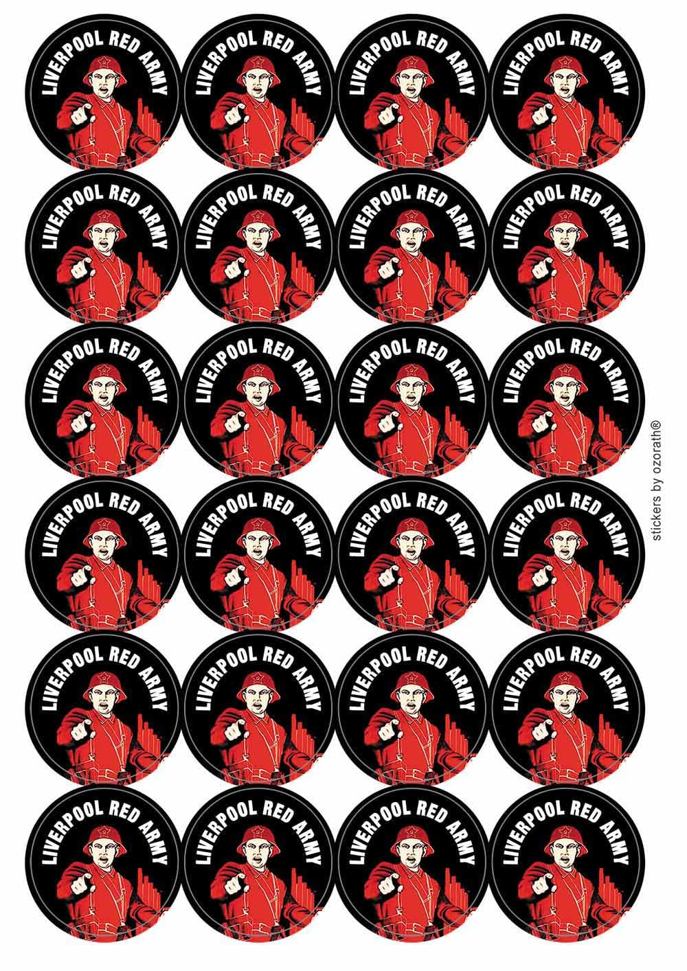 Liverpool Red Army Circular Matt Paper Stickers A4 Sheet of 24 (Each Sticker is 45mm Diameter)