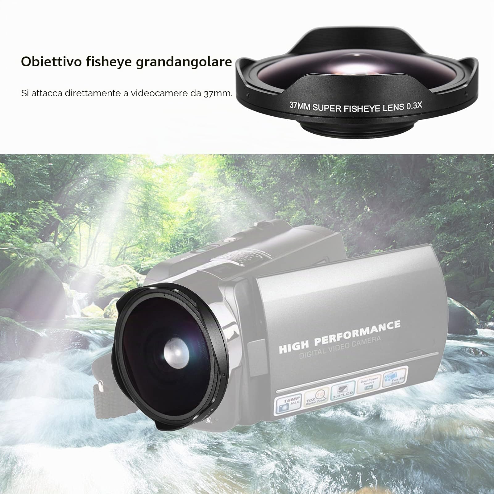 Andoer Obiettivo fisheye ultra grandangolare Andoer 37MM 0.3X HD con sostituzione del cappuccio per videocamere