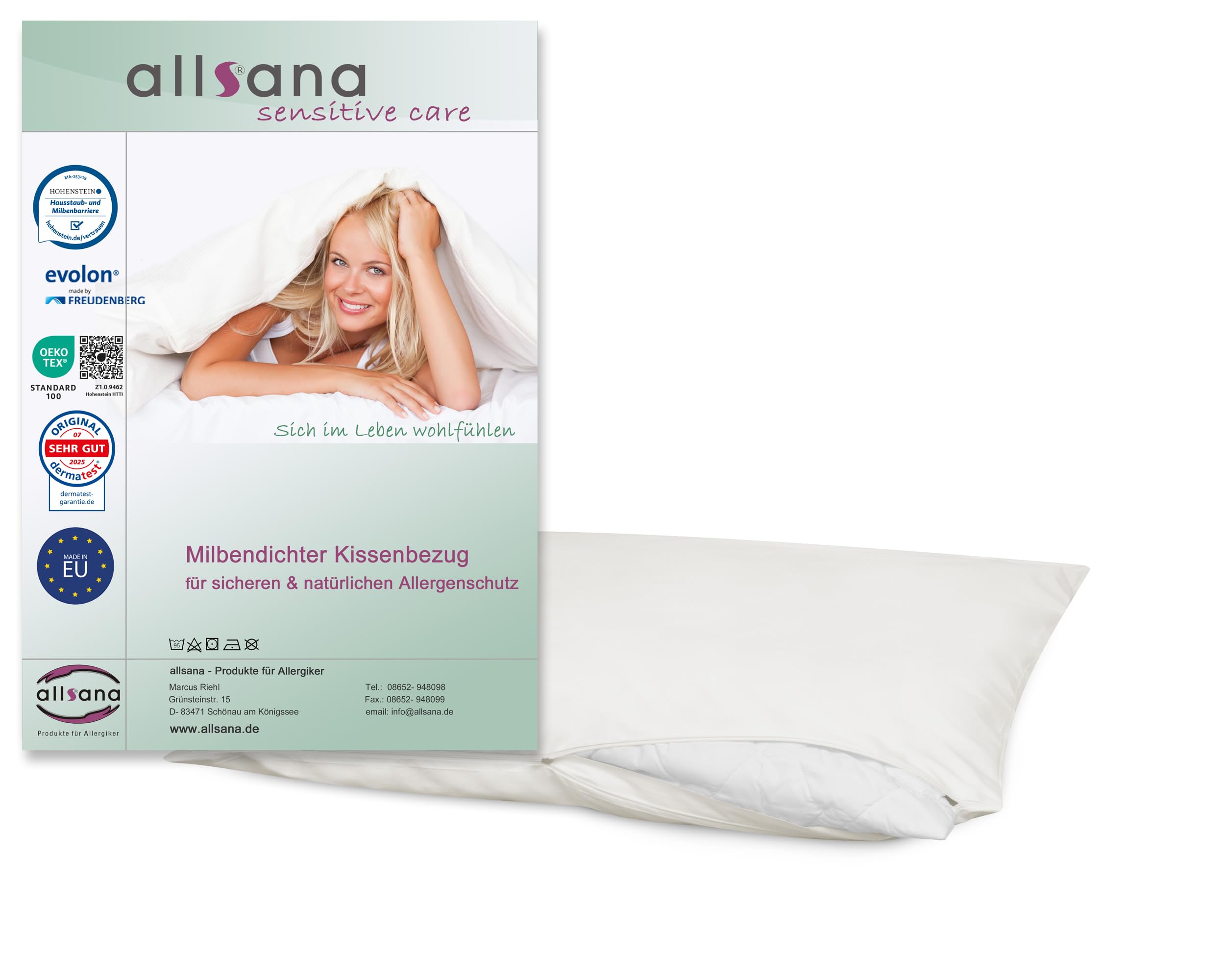 Allsana White 50 Cm X 70 Cm Pillowcase / Cover For Allergy Sufferers, Anti Mites, Mite Protection For People With House Dust Allergies