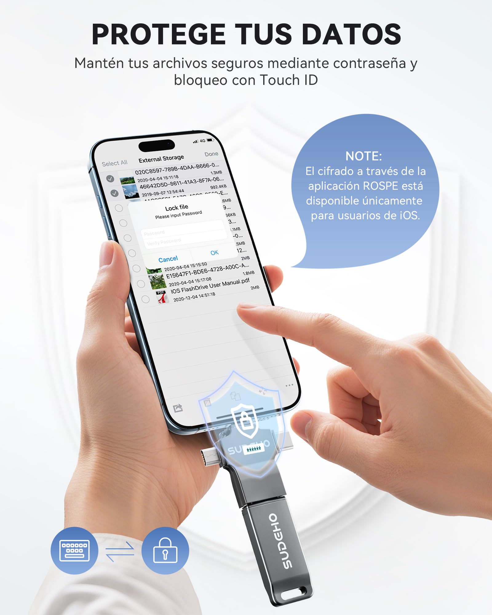 Memoria USB 128GB para iPhone con certificación MFi, Memoria Externa 4-en-1 USB 3.0 de Alta Velocidad, Pendrive iPhone para lPhone/iPad/Android/PC/Mac, USB para Fotos, Vídeos y Música, Negro