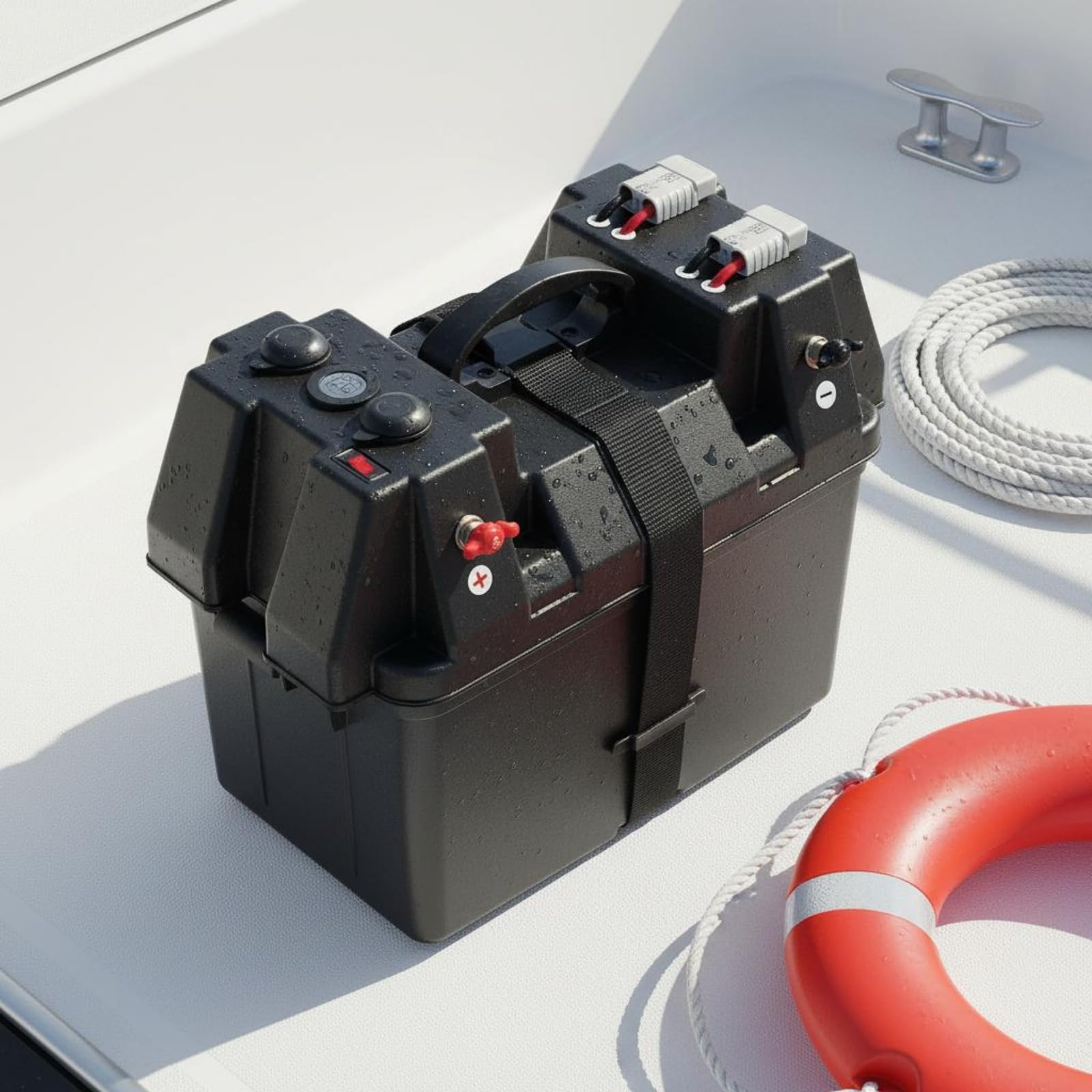 Contenitore Portatile di Alimentazione Scatola Batteria Cassa Elettrica Custodia Energia per Componenti con Corpo Rettangolare E Cinghia Frontale, Con Morsetti