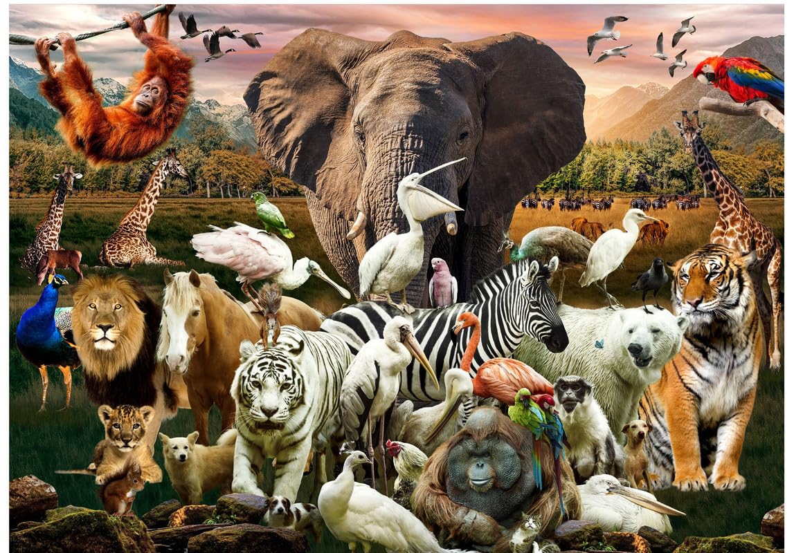 BRAIN TREE, Animals Puzzles for for Adults&Kids 12+ Unique Puzzles for Adults&Kids 1000 Pieces with with 4 Puzzle Sorting Trays&Droplet Technology for Anti Glare & Soft Touch, 27.5Lx19.5 W