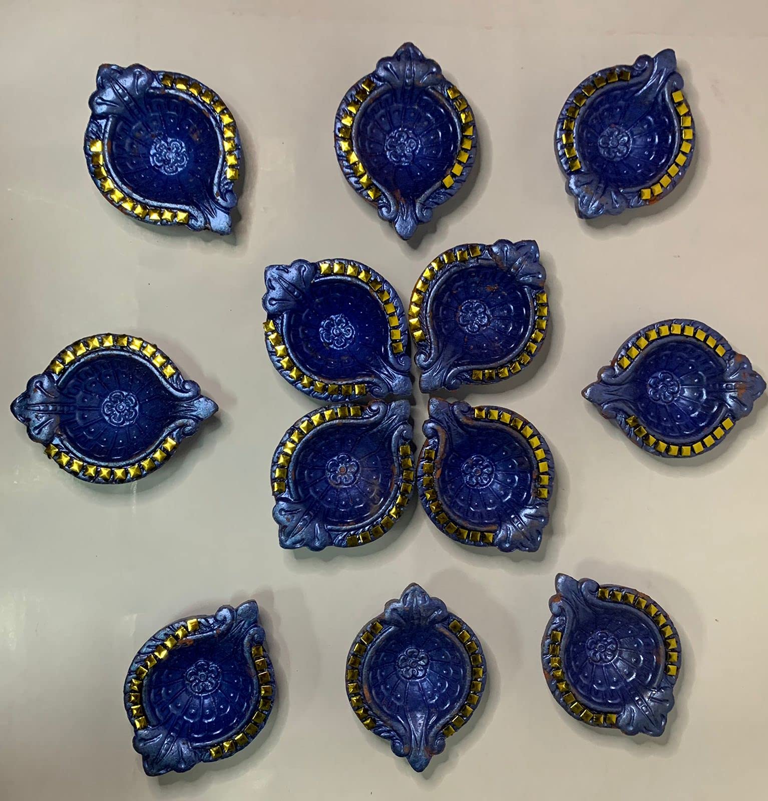 Generic Diwali Diya Set of 12 Pcs - Blue Clay Oil Lamp