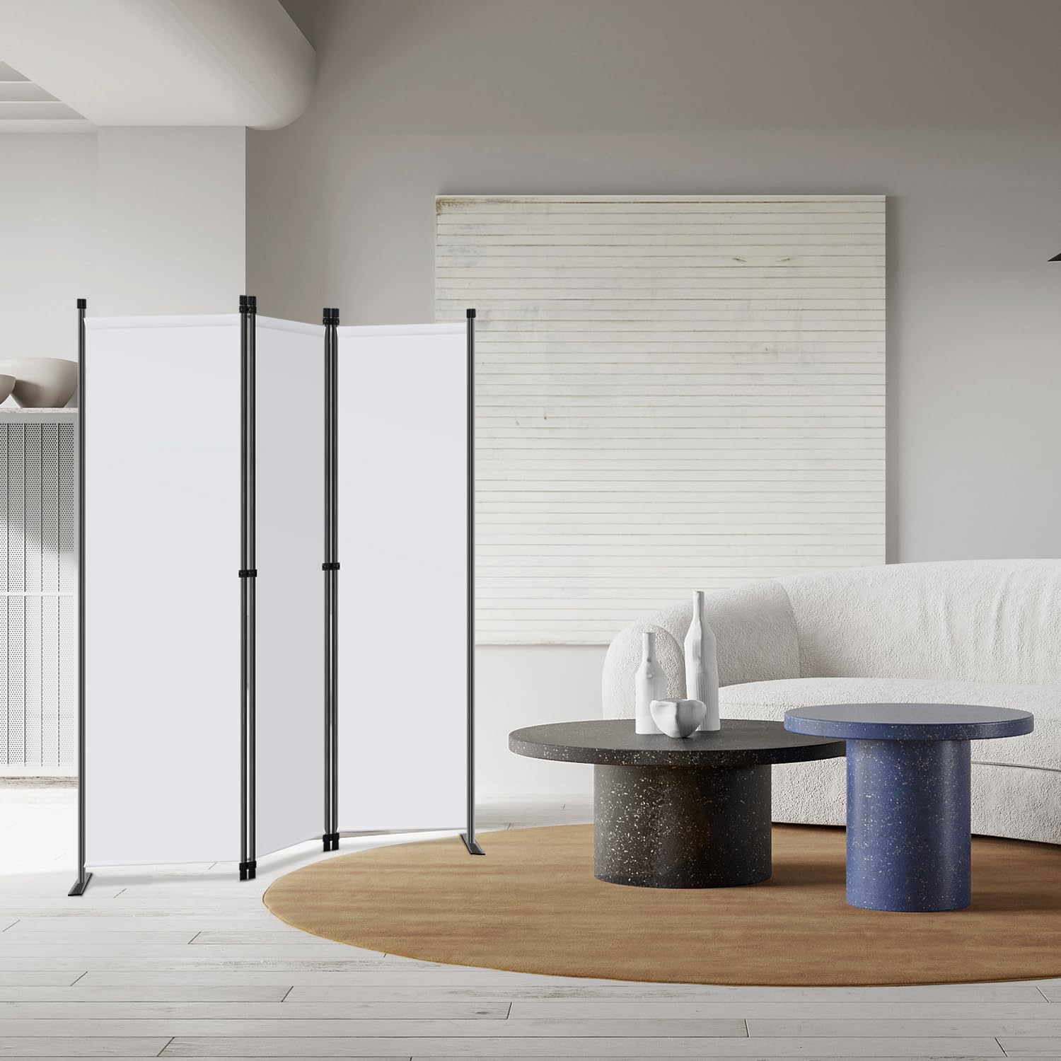 Angel Living Biombo Separador de 3 Paneles, Decoración Elegante, Separador de Ambientes Plegable, Divisor de Habitaciones, 168x165 cm (Blanco)