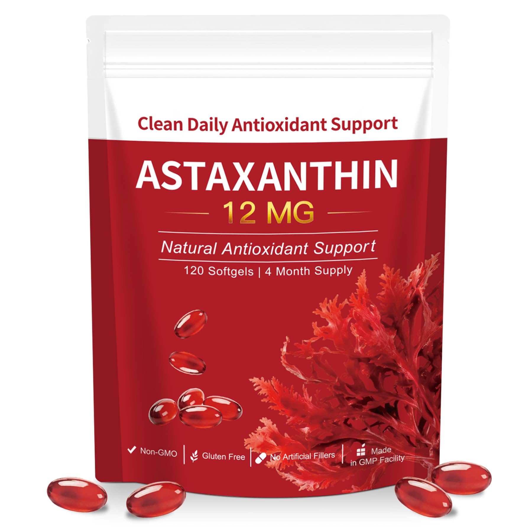 Astaxanthin 12mg 120 Softgels from Haematococcus Pluvialis Microalgae