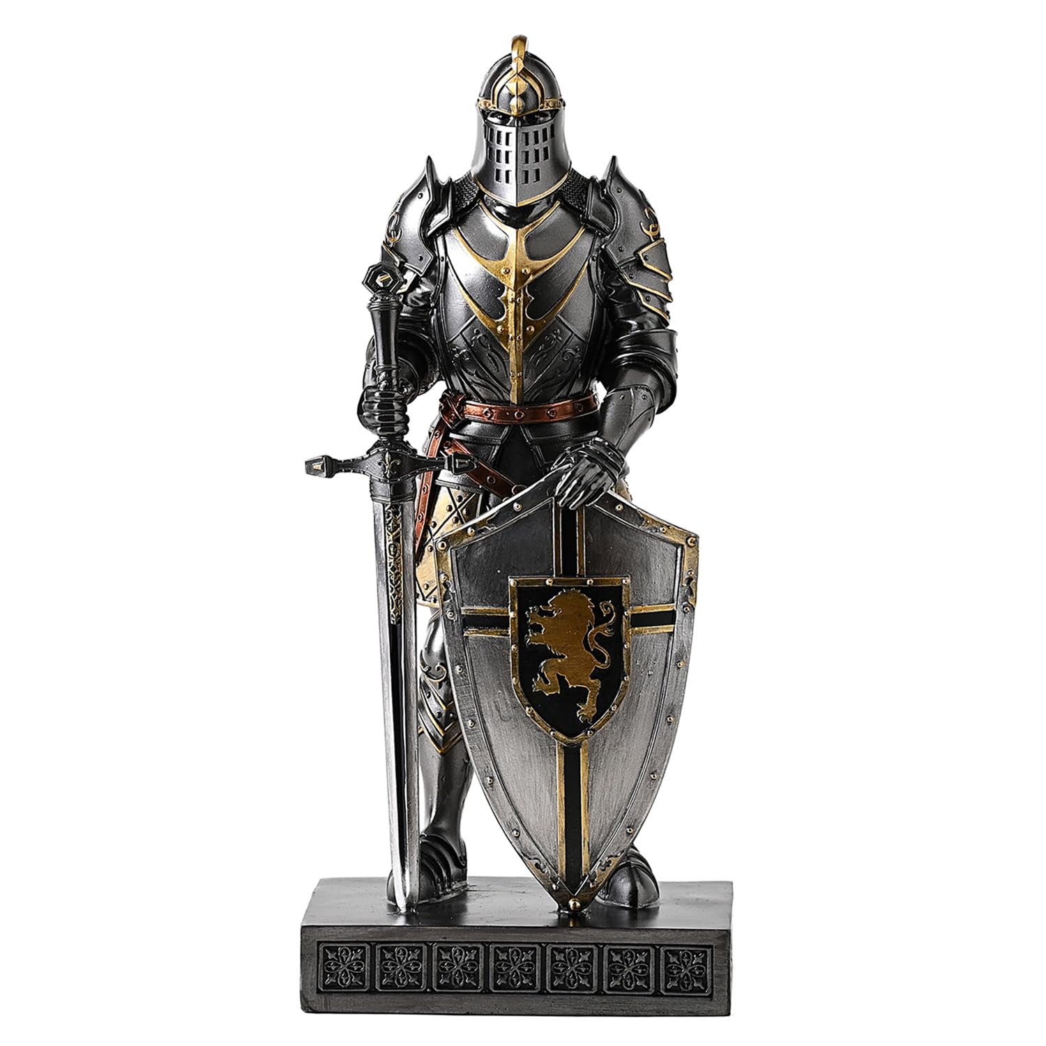 HDMbigmi King's Guard Knight with Shield Desktop Accessories Statue Medieval Knight Ornament Paperweight for Office and Home Top Collection as Gift 12.60 Inch (Iron)