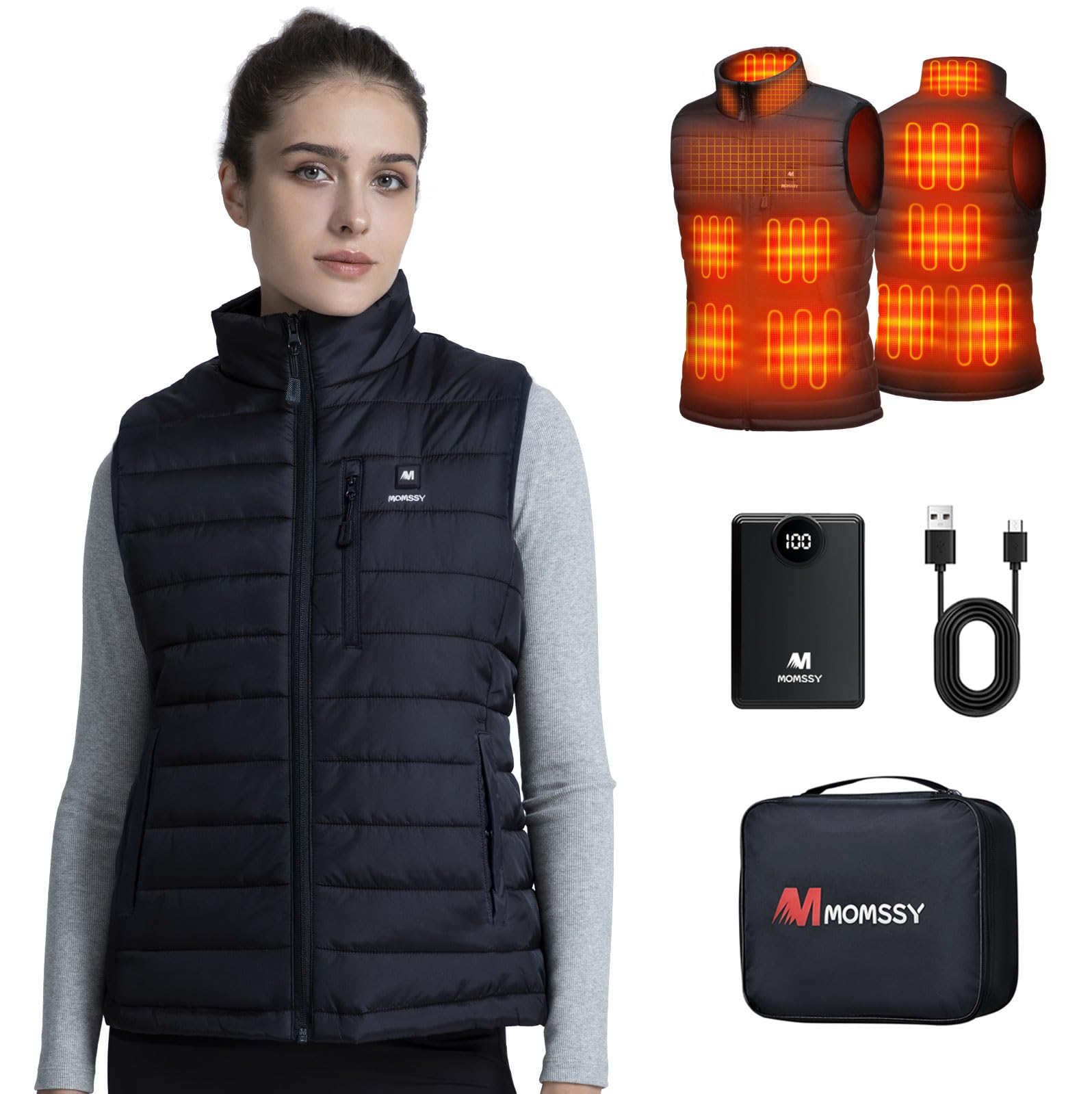 Women Heated Vest with 12000mAh Battery Pack 9 Heated Zones Lightweight Heated Jacket for Outdoor Camping Hunt Ski