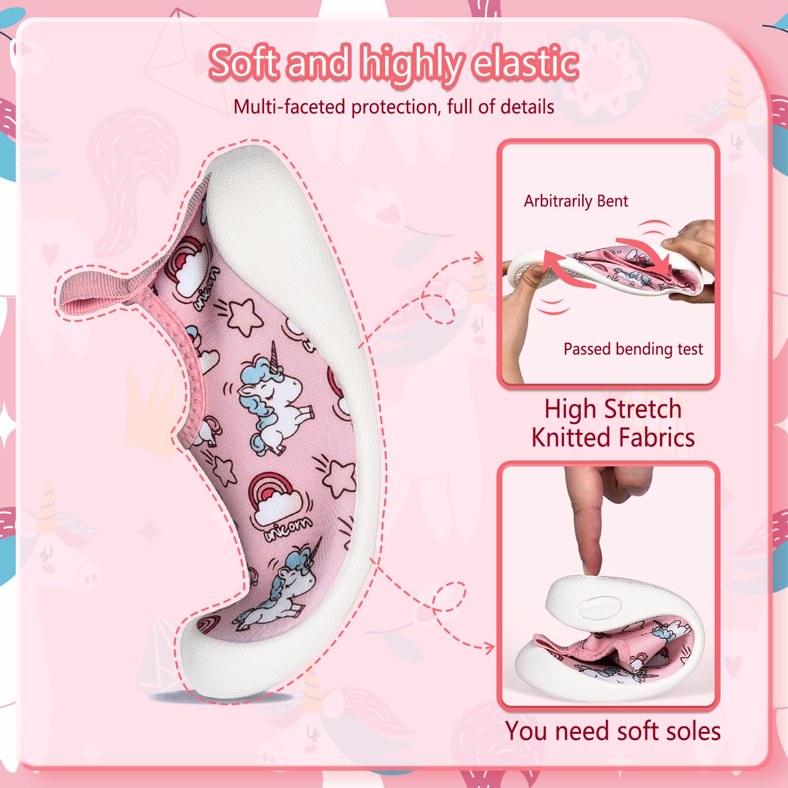 JONRRYIN Badeschuhe Kinder, Wasserschuhe Schwimmschuhe Kinder, Strandschuhe Aquaschuhe Schnell Trocknend für Strand Schwimm (Rosa, Grundschulkind, 25, Numerisch, EU Schuhgrößensystem, M)