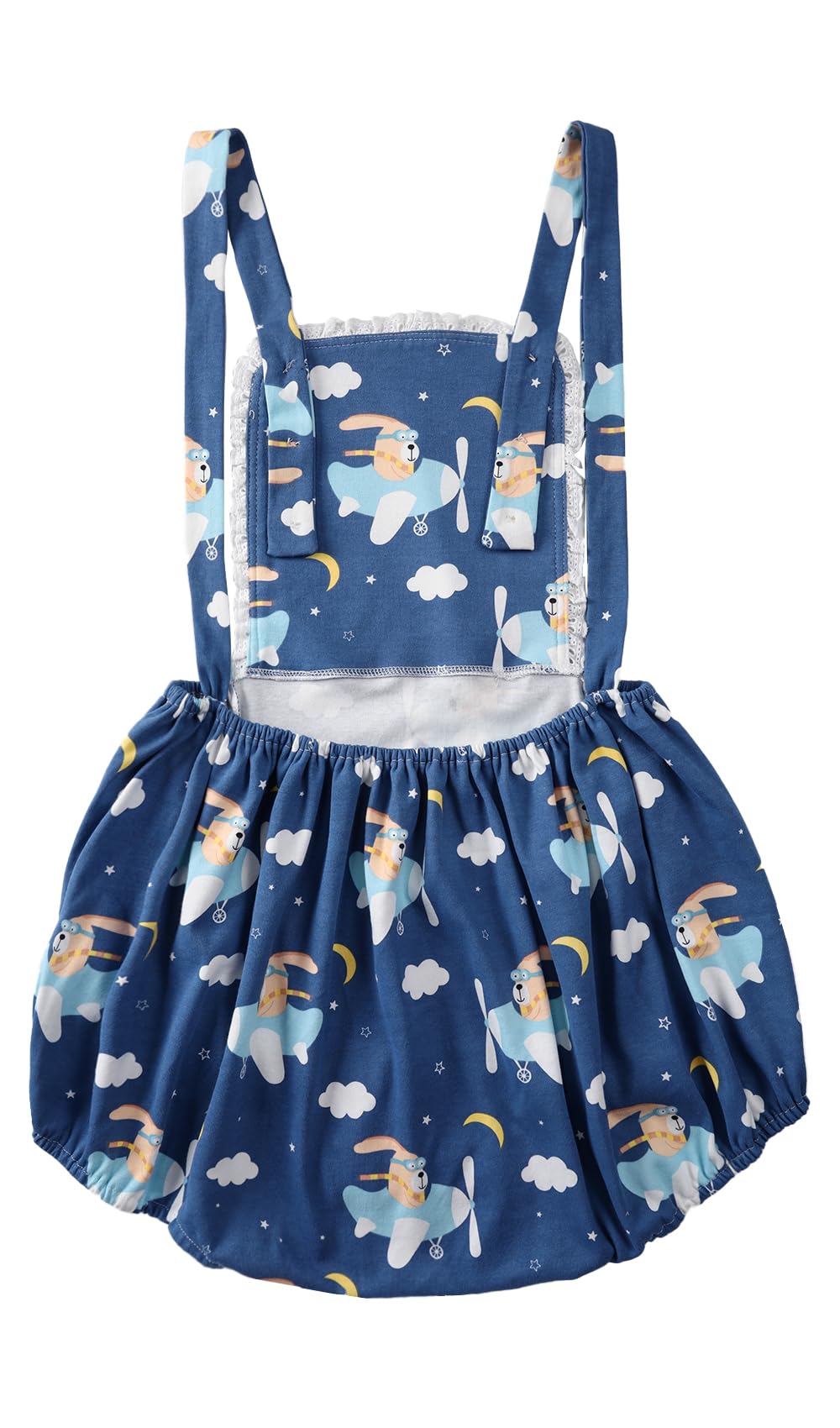 CutiePlusU Cotton Short Overalls Shortalls Button Crotch Onesie for Women- Printed Overalls: 4X-Large Bunny Pilot