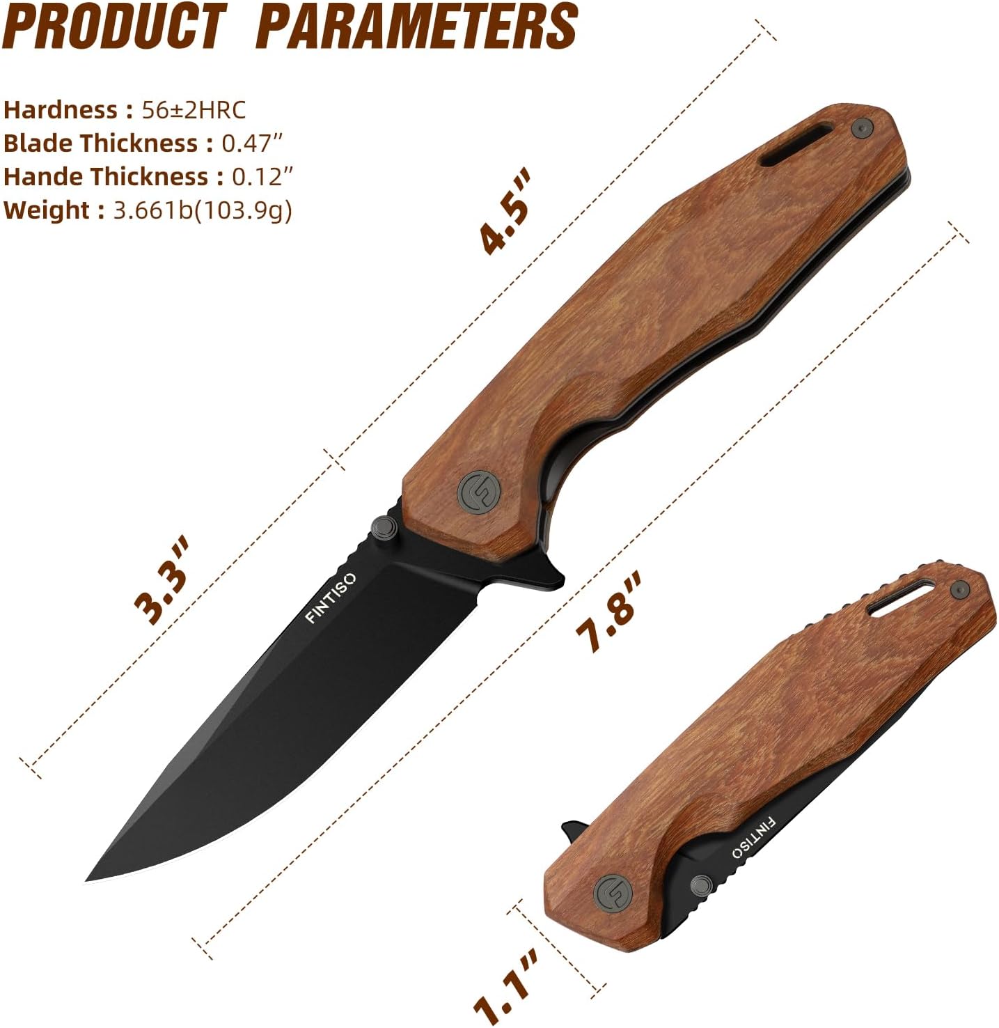 FINTISO Odyssey 3.22" Folding Knife, Pocket Knife with Premium 14C28N Blade, Red Sandalwood Wood Handle, Pocket Clip, Portable EDC Knife for Outdoor Camping Hiking, Gift for Men Women