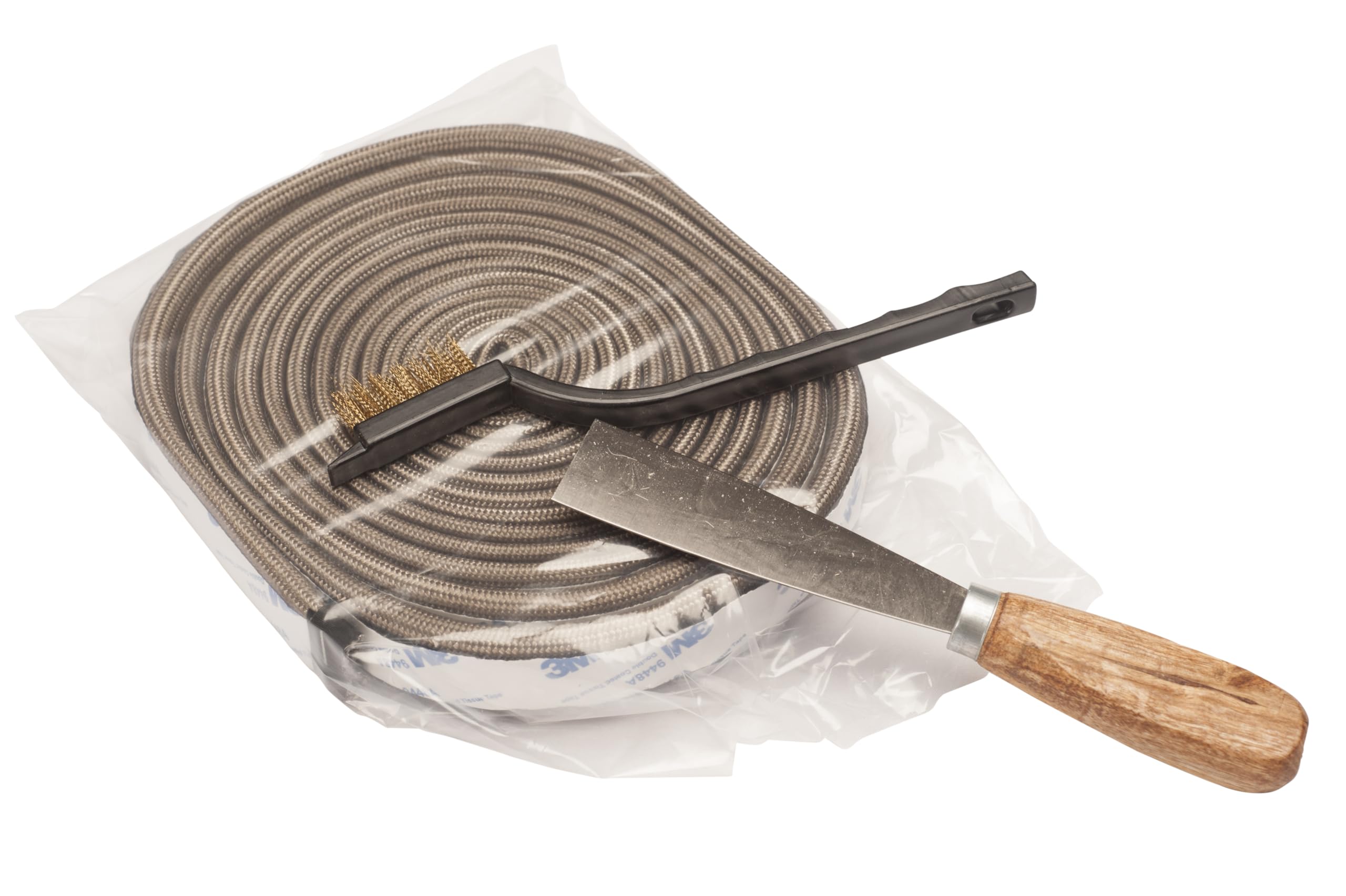 Kamado Fiberglas Dichtung Set – Selbstklebende Ersatzdichtung für Keramikgrill mit 3M Klebeband, 2 x 2 m, Schaber, Bürste & Verbindungsstücke – passend für Big Green Egg, Monolith & mehr
