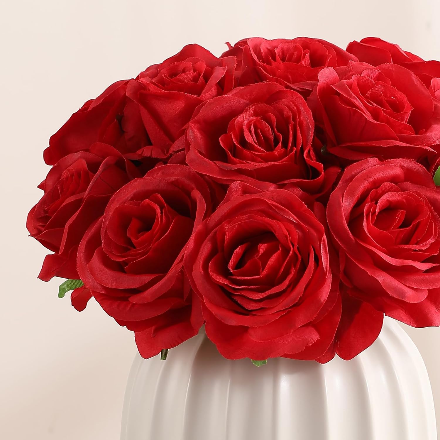 Veryhome Artificial Flowers Silk Roses Fake Bridal Wedding Bouquet for Home Garden Party Floral Decor 10 Pcs (Red Curved stem) - Image 2