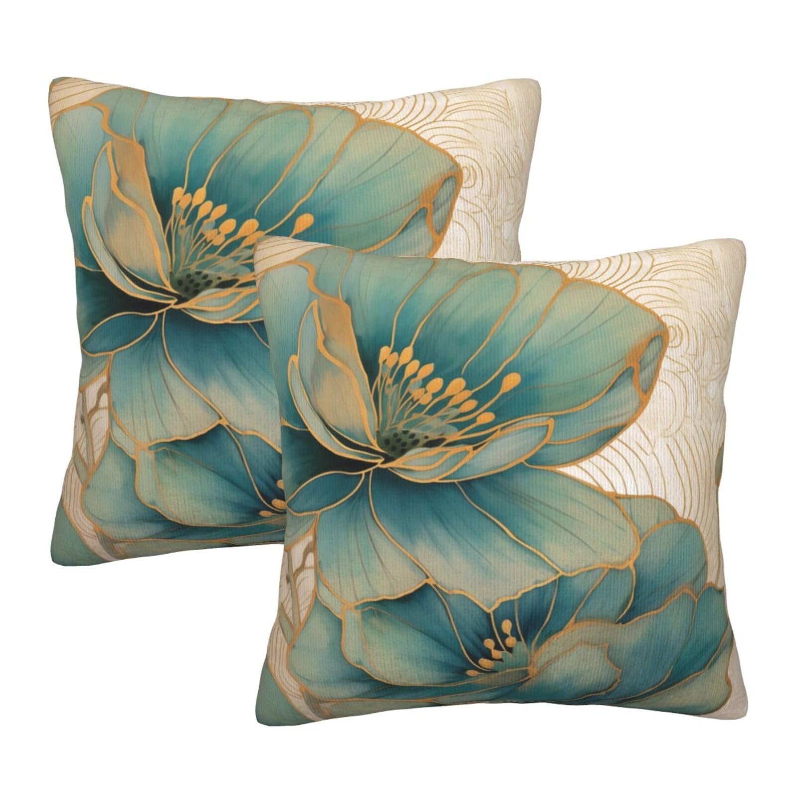 Droerfes Teal Turquoise Leaf Throw Pillow Covers Set of 2 Couch Pillow Case Decoration Cushion Covers for Sofa Home Living Room Bedroom Outdoor 18X18