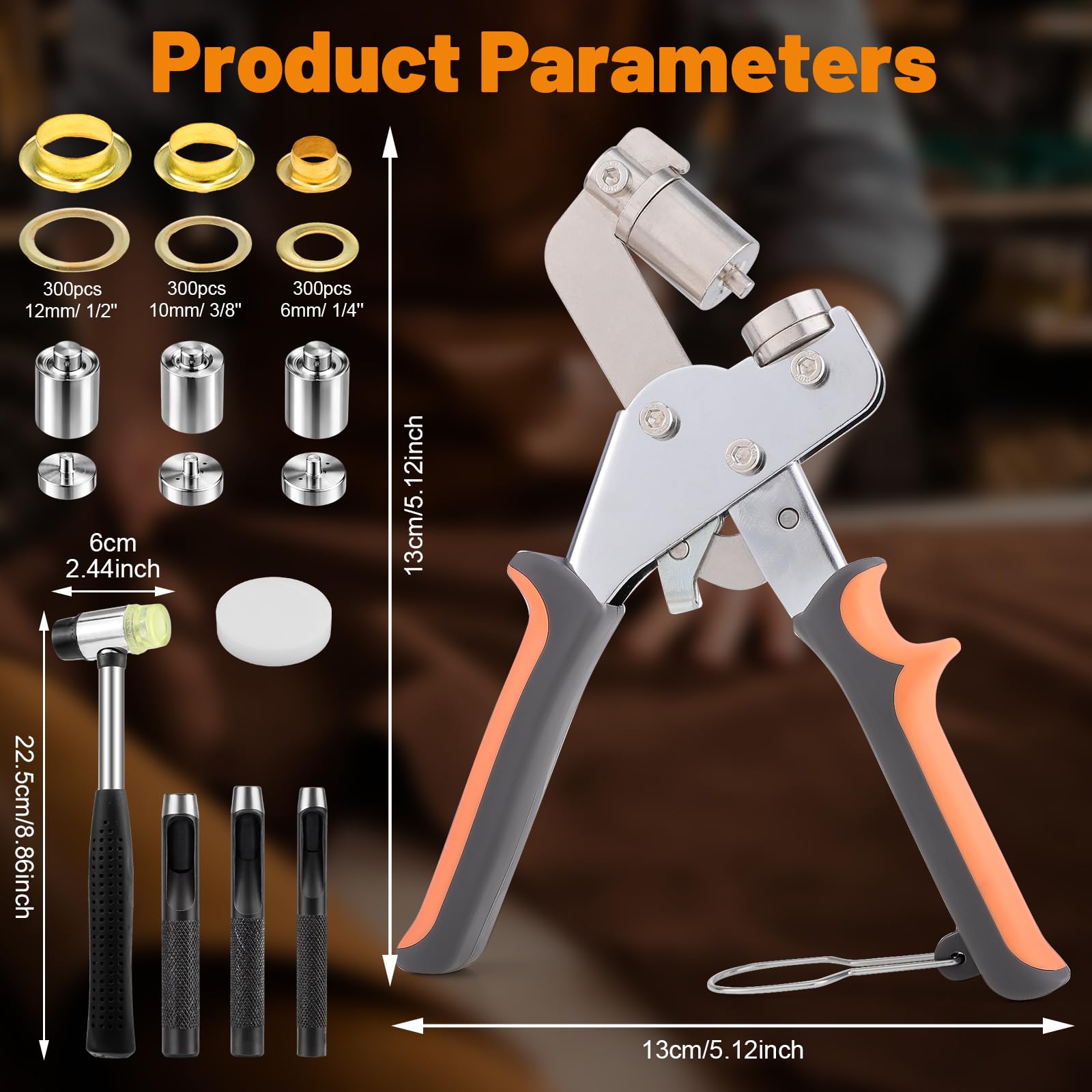 Kit de perforación de ojales, kit de herramientas de ojales de 6 + 10 + 12 mm con 900 ojales de metal y ojales dorados en kit de alicates de ojales para tela, cuero, cinturón, zapatos, ropa
