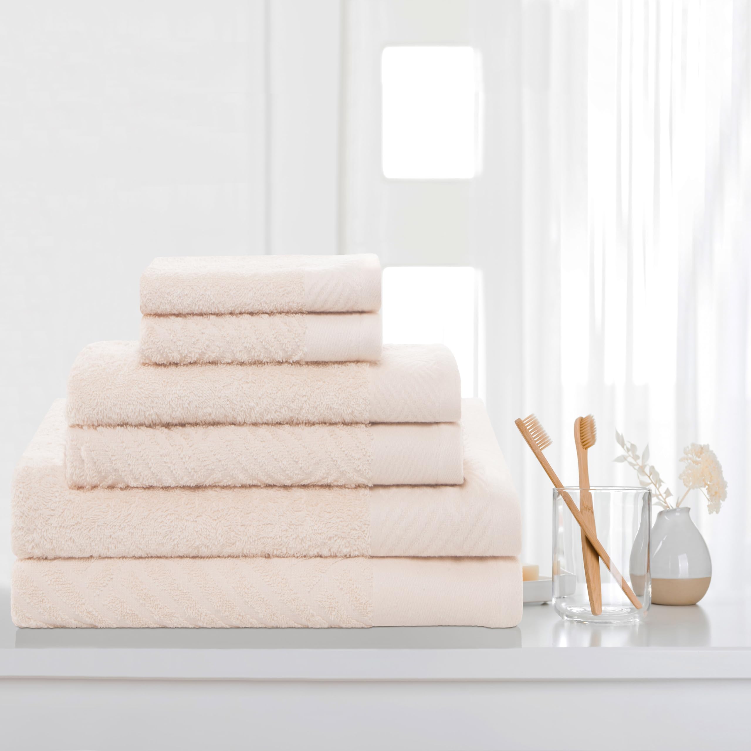Serviettes en coton égyptien absorbantes lot de 6 pièces texturées séchage rapide pour le bain