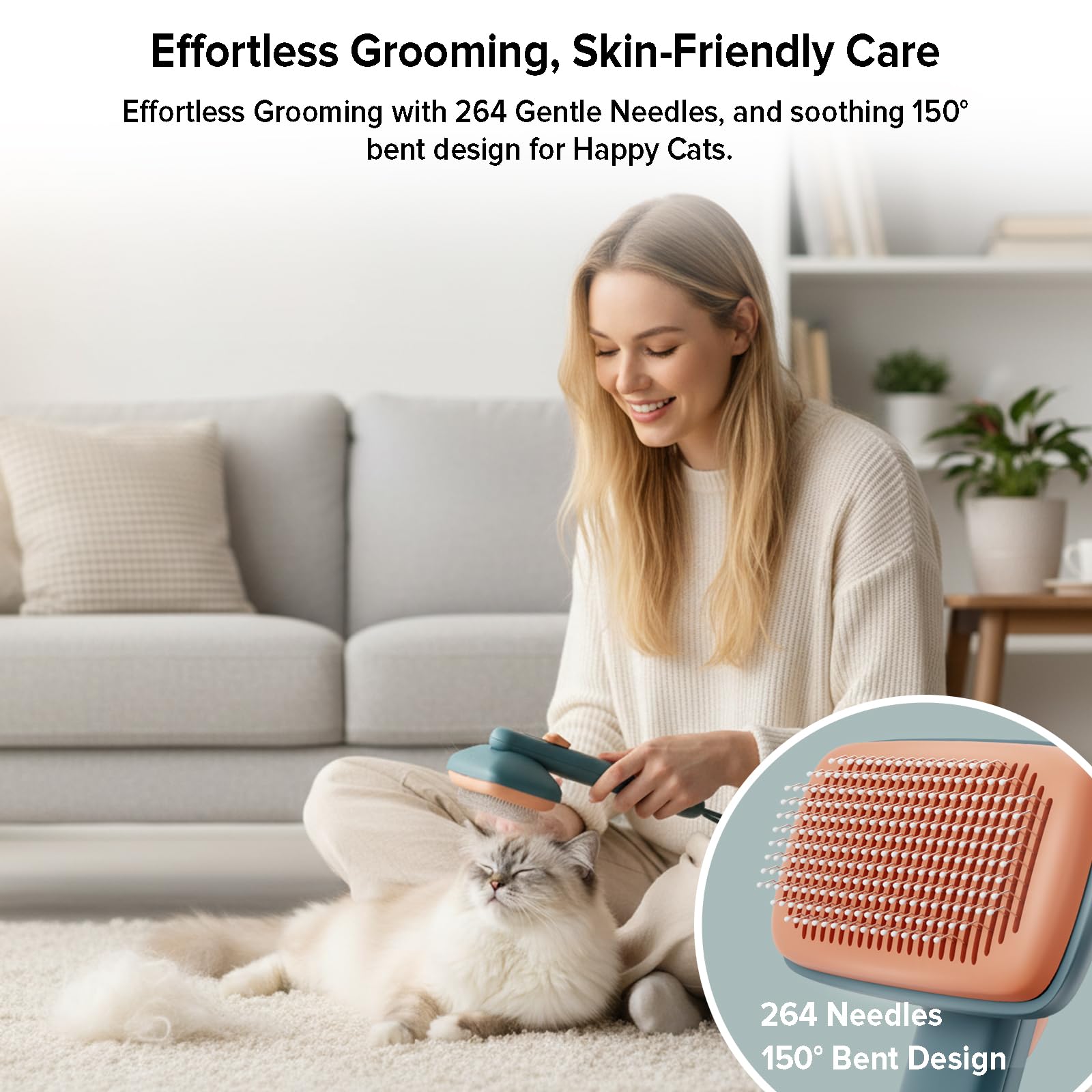 Cepillo de limpieza automática para gatos y perros, cepillo de pelo de mascotas para desprendimiento de pelo largo y corto, verde