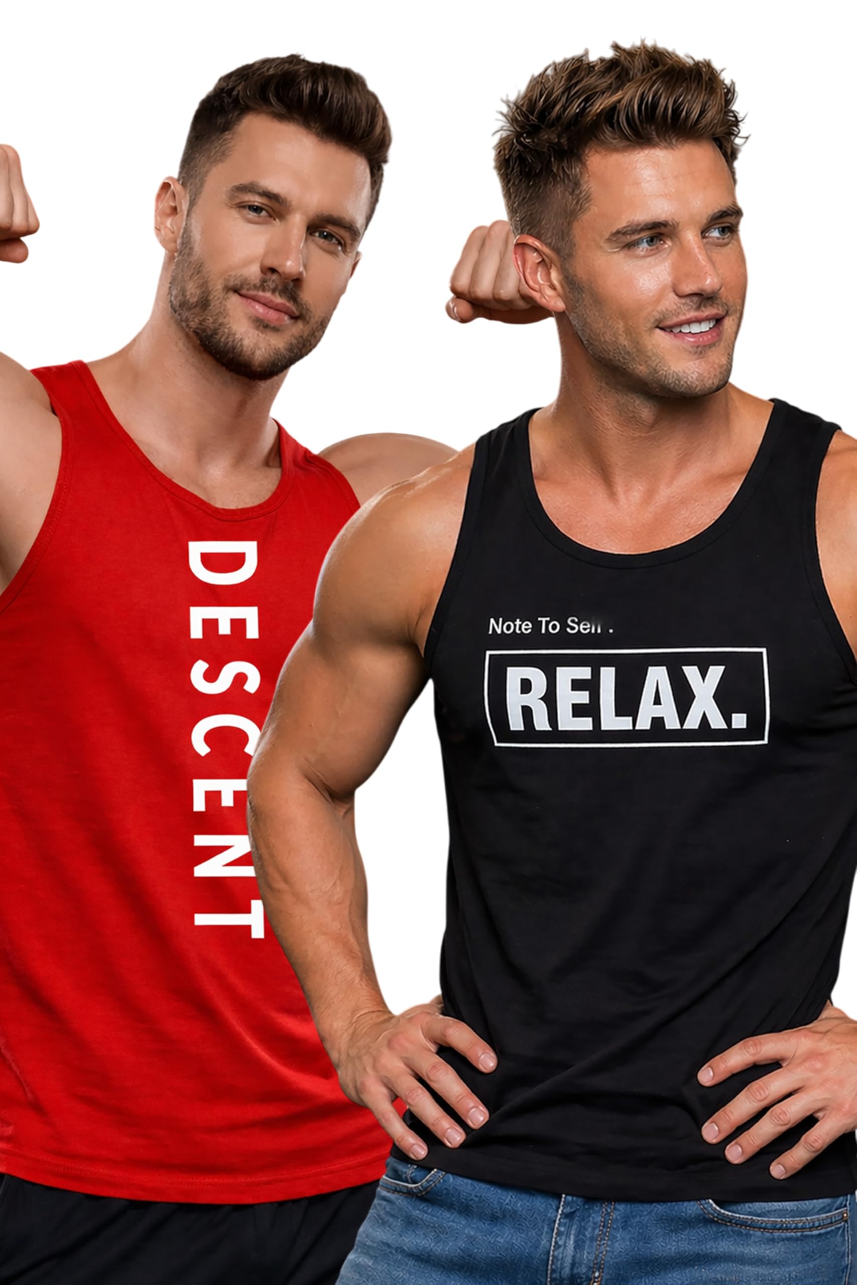 Polyester Letter Printed Vest for Men - Pack of 2 - Black & Red | Round Neck | Sleeveless | Regular Fit | Summer & Gym Wear Tank Top for Men-image-35