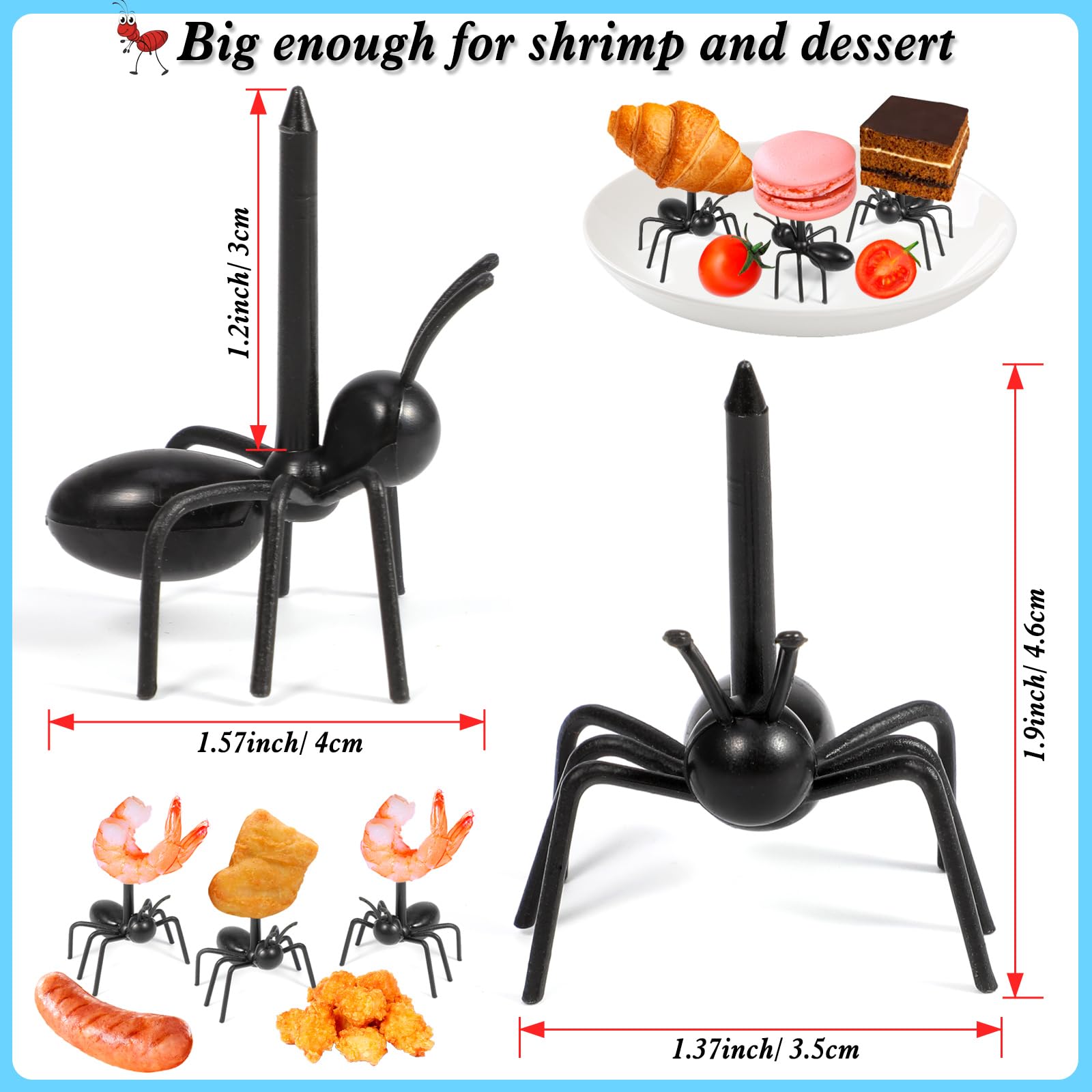 SRIZIAN 48Pcs Food Picks for Kids, 36Pcs Lunch Bento Box Food Picks and 12Pcs Ant Food Pick Animal Appetizer Forks for Snack Cake Dessert Fruit Toothpicks for School Classroom Party Supplies