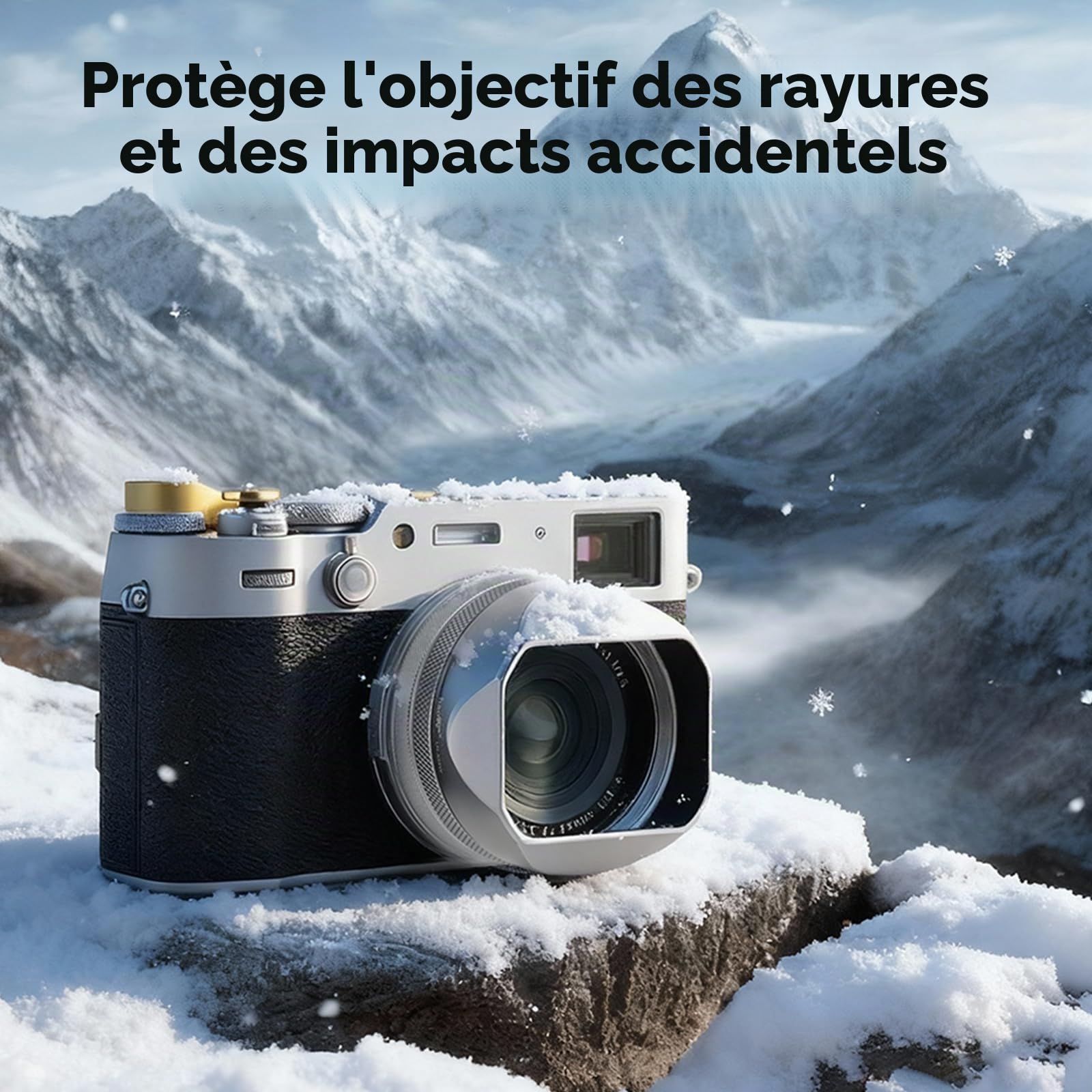 Haoge LH-X54W Pare-Soleil carré en métal avec Anneau Adaptateur 49 mm pour Appareil Photo Fujifilm x100vi Fuji X100V Argenté