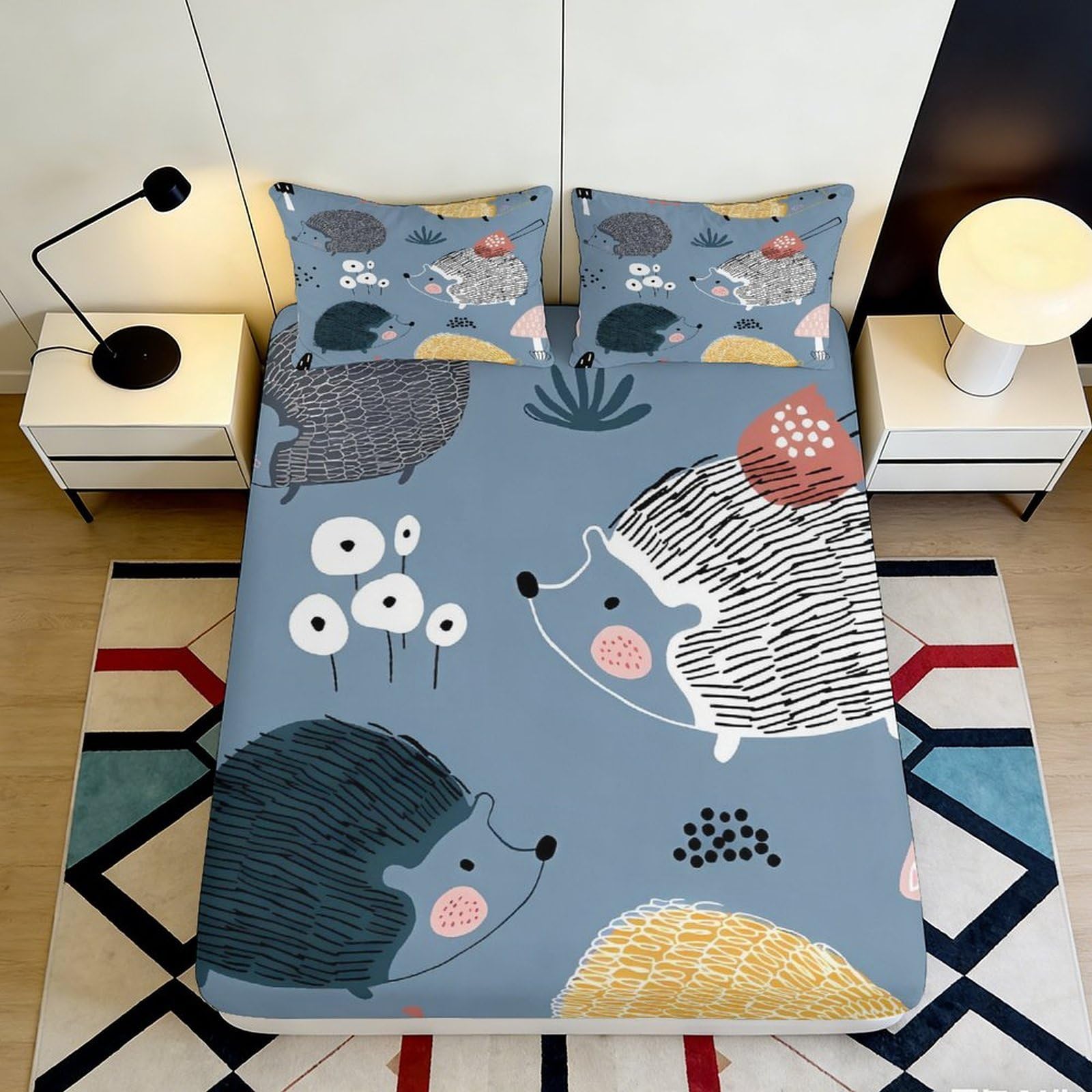 Pnayamiorkfel Style-1 3D Printed Cartoon Hedgehog Fitted Sheet Microfiber Soft Anti-Slip Mattress Cover For Bedroom Dorm Decor 90X200x25cm