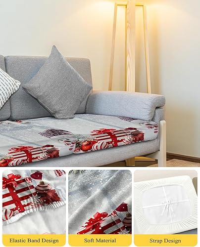 Miniatura 4 de Fundas de cojín elásticas para sofá de Navidad, diseño de muñeco de nieve, seccionalindividualen forma de L, funda protectora para muebles con parte