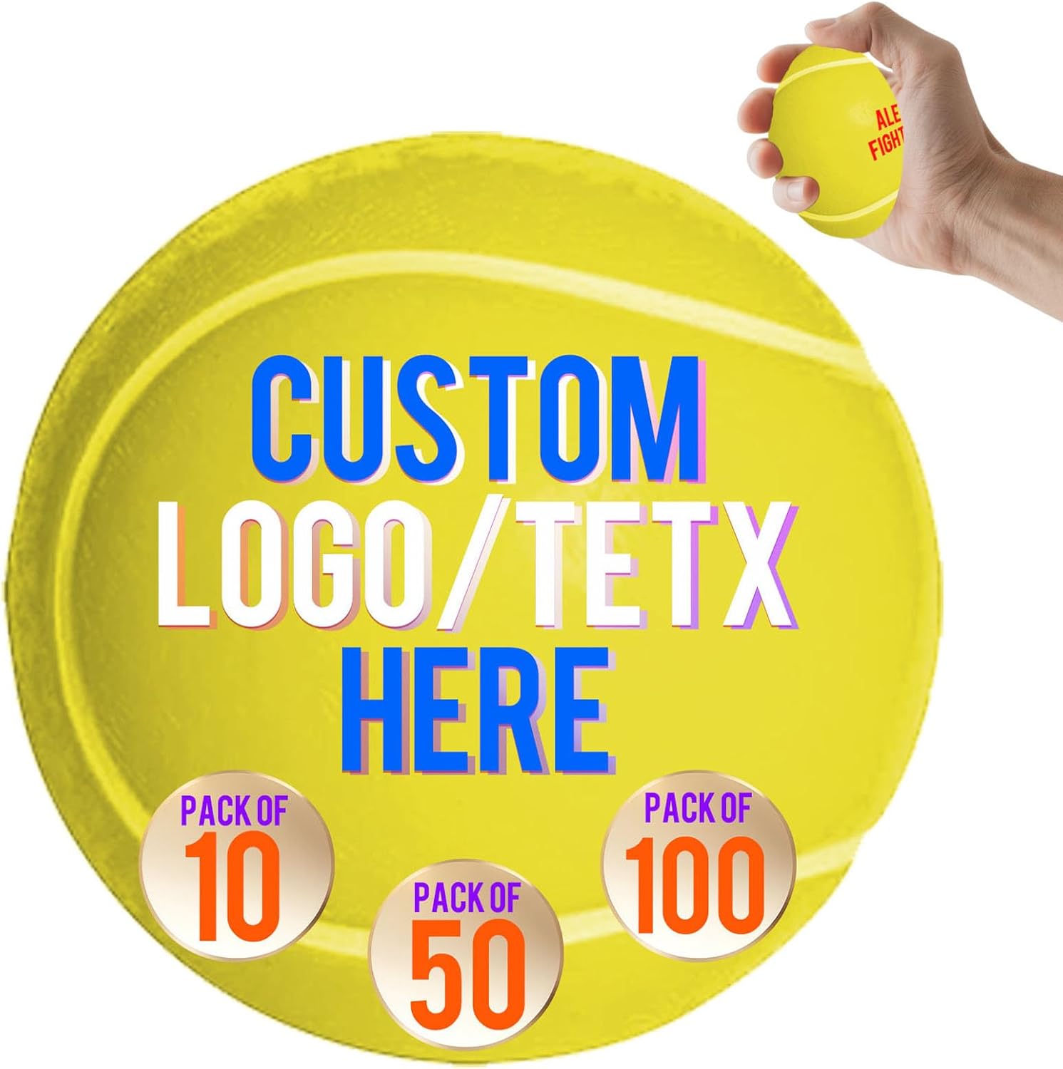 Custom Tennis Stress Balls with Logo Text Personalized Stress Balls for Adults Bulk 10-1000 Pcs Customized Squeeze Balls Gifts for Office