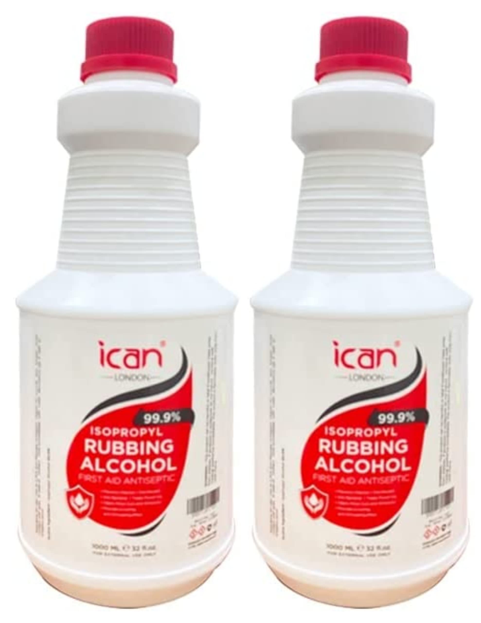 ICAN LONDON Lab Grade 99.9% Isopropyl Rubbing Alcohol Disinfectant (Pack of 2) | 1000ml, 2 L