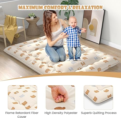 Miniatura 5 de Giantex Colchón japonés de futón, colchón enrollable de tatami con funda lavable y bolsa de transporte, almohadilla de dormir plegable y portátil