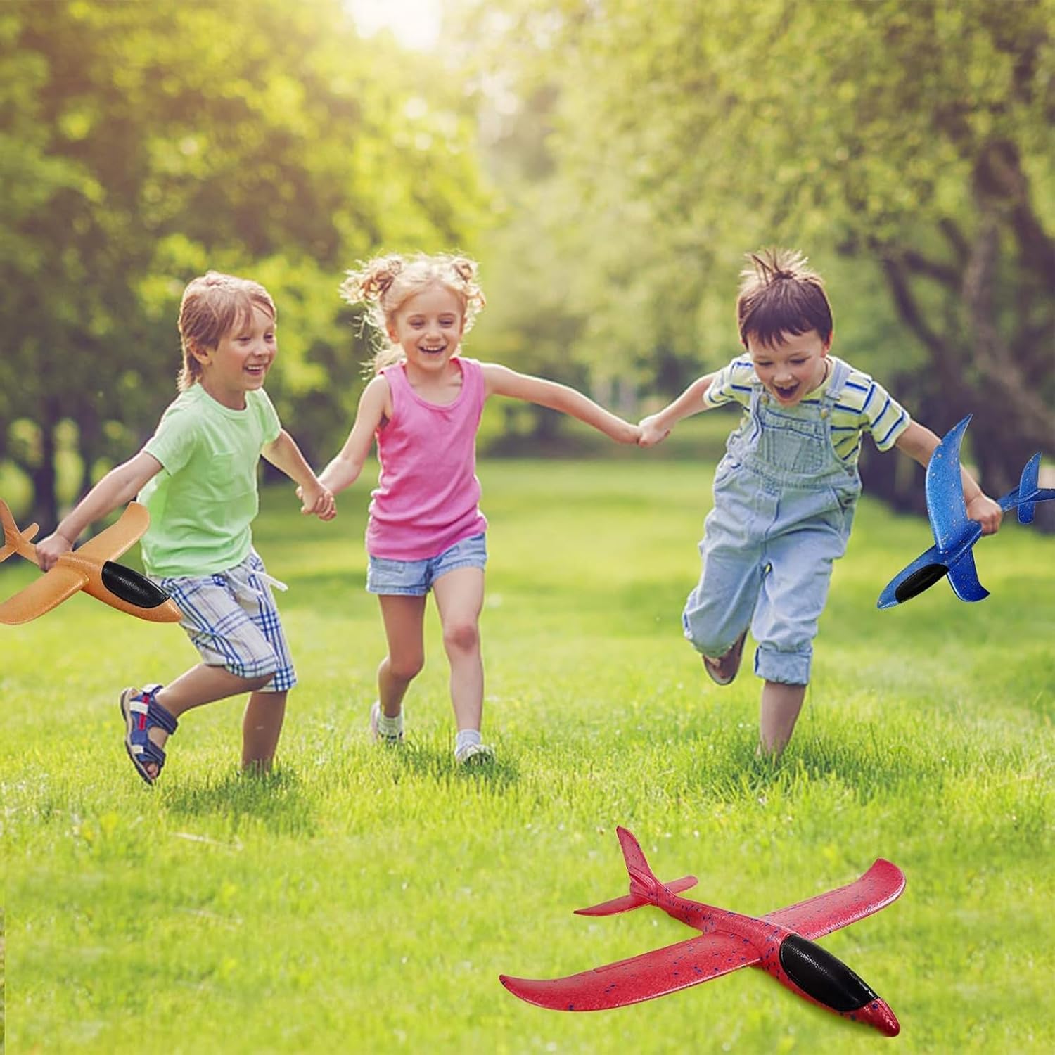 4 Pack Foam Airplanes, 17.5" Large Throwing Foam Plane, 2 Flight Mode Glider Plane, Airplane Toys for Kids 3-7 Year Olds, Outdoor Sport Toys Birthday Party Favors