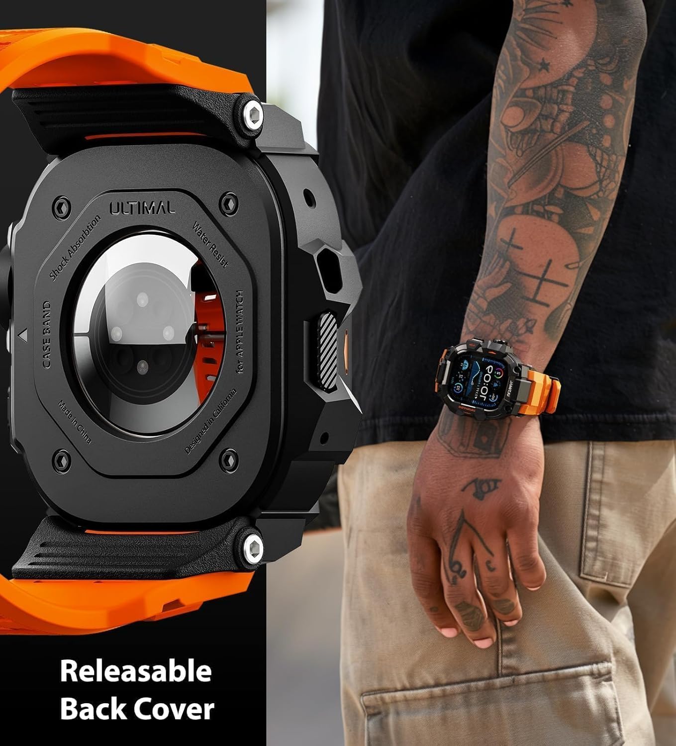 ULTIMAL Rugged Case with Band for Apple Watch 49mm,Compatible with Apple Watch Ultra 3/2/1, Military Grade Shockproof Bumper Cover for iWatch Tactical Band Men (49mm,Orange) - Image 4
