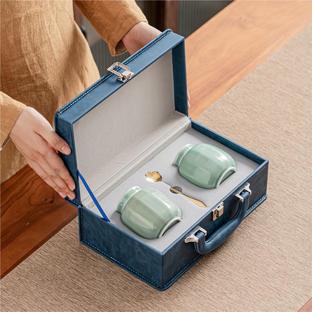 Tee-Organizer und Aufbewahrung Vorratsbehälter for losen Tee, Keramik, versiegeltes Glas, leeres Glas mit Teelöffel, Tee-Set, Doppelglas, Geschenkbox-Set, Handtasche Teedosen für die Küche(C) Küche, Haushalt & Wohnen