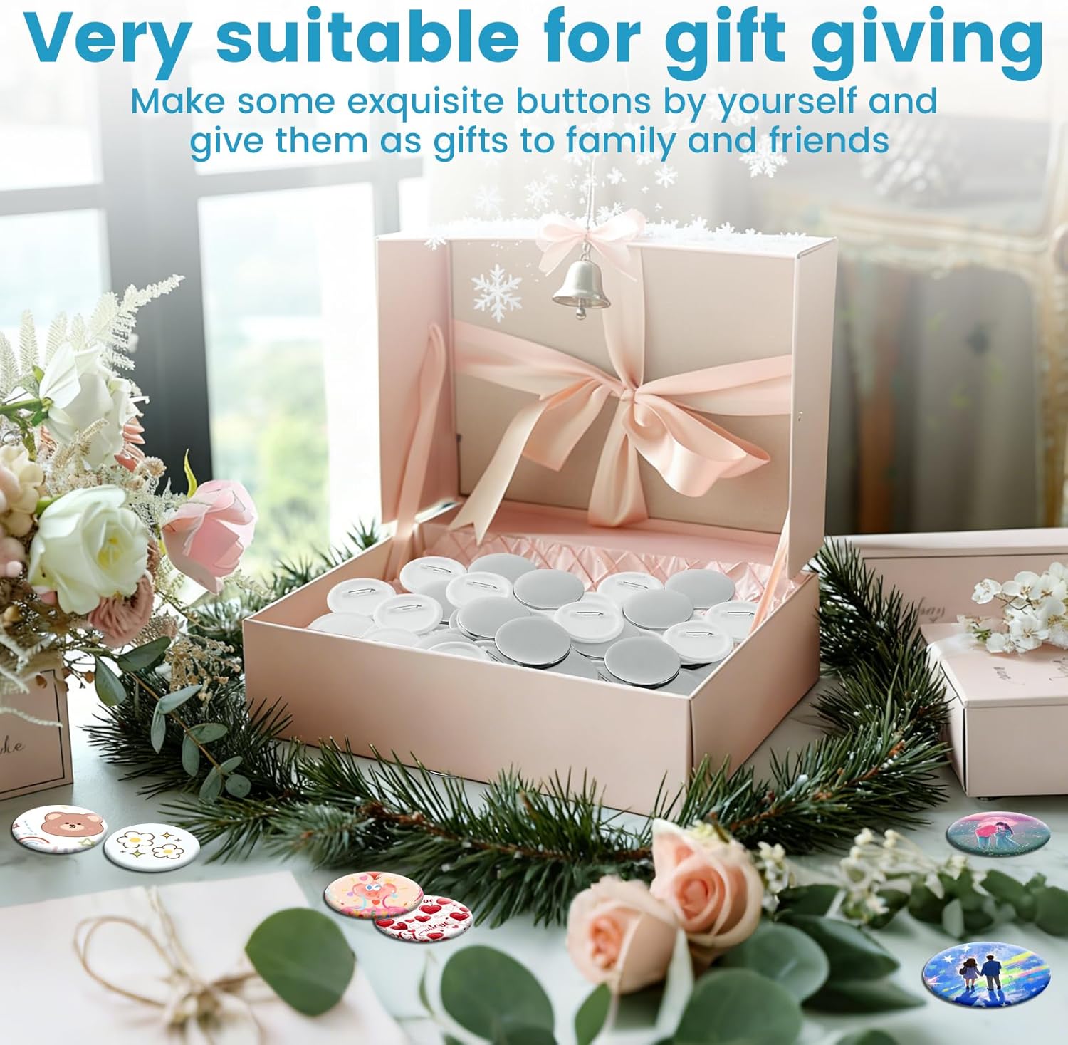 200 Sets Button Maker Supplies, 58mm/2.25 inch Button Supplies, with Plastic Pin Back Cover, Metal Cover, Transparent Film and Blank Paper, Suitable for Button Making Machine and Pin Maker Press