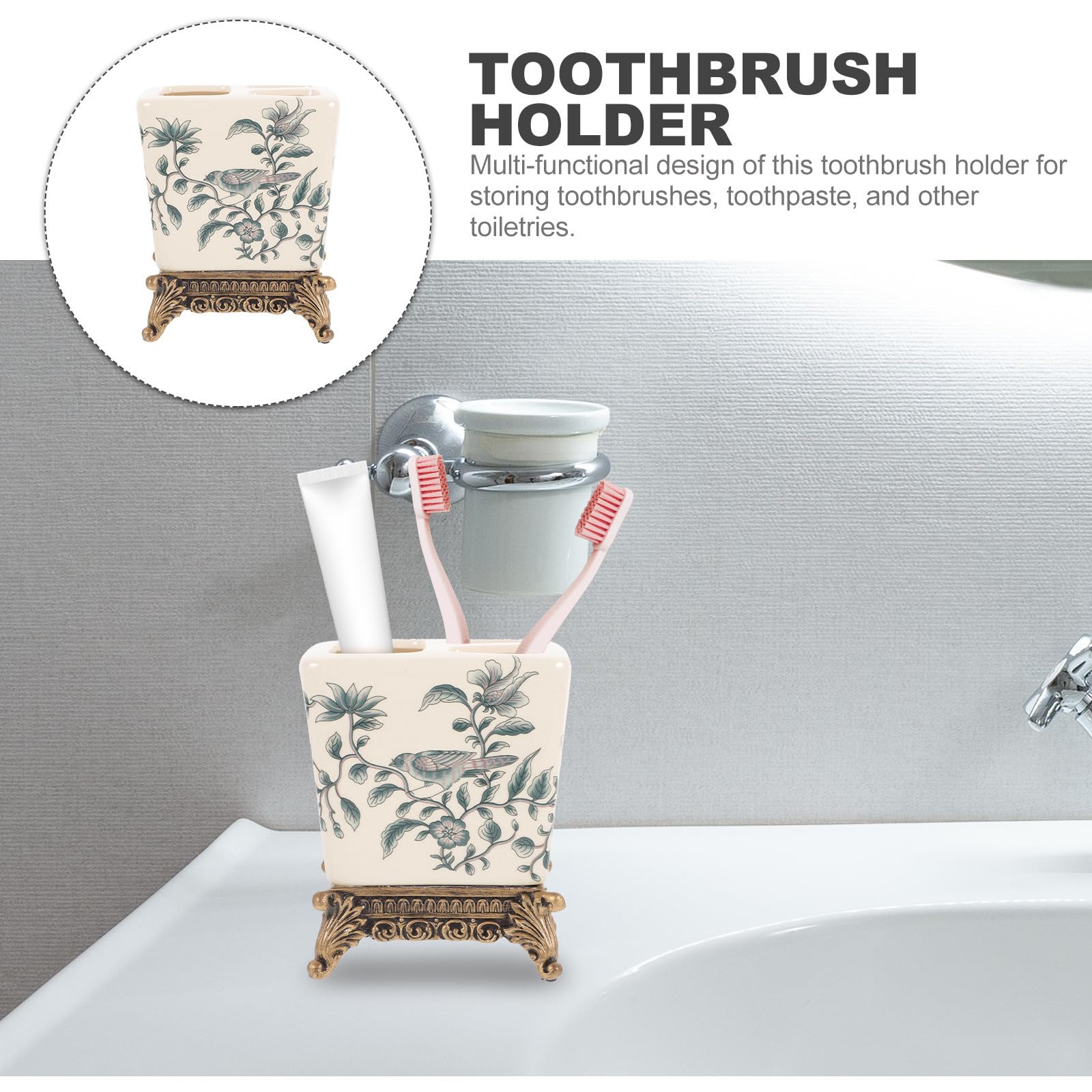 Porta spazzolino ceramico, porta spazzolini da bagno multifunzionale compatto per cucina e bagno, per due persone e famiglie