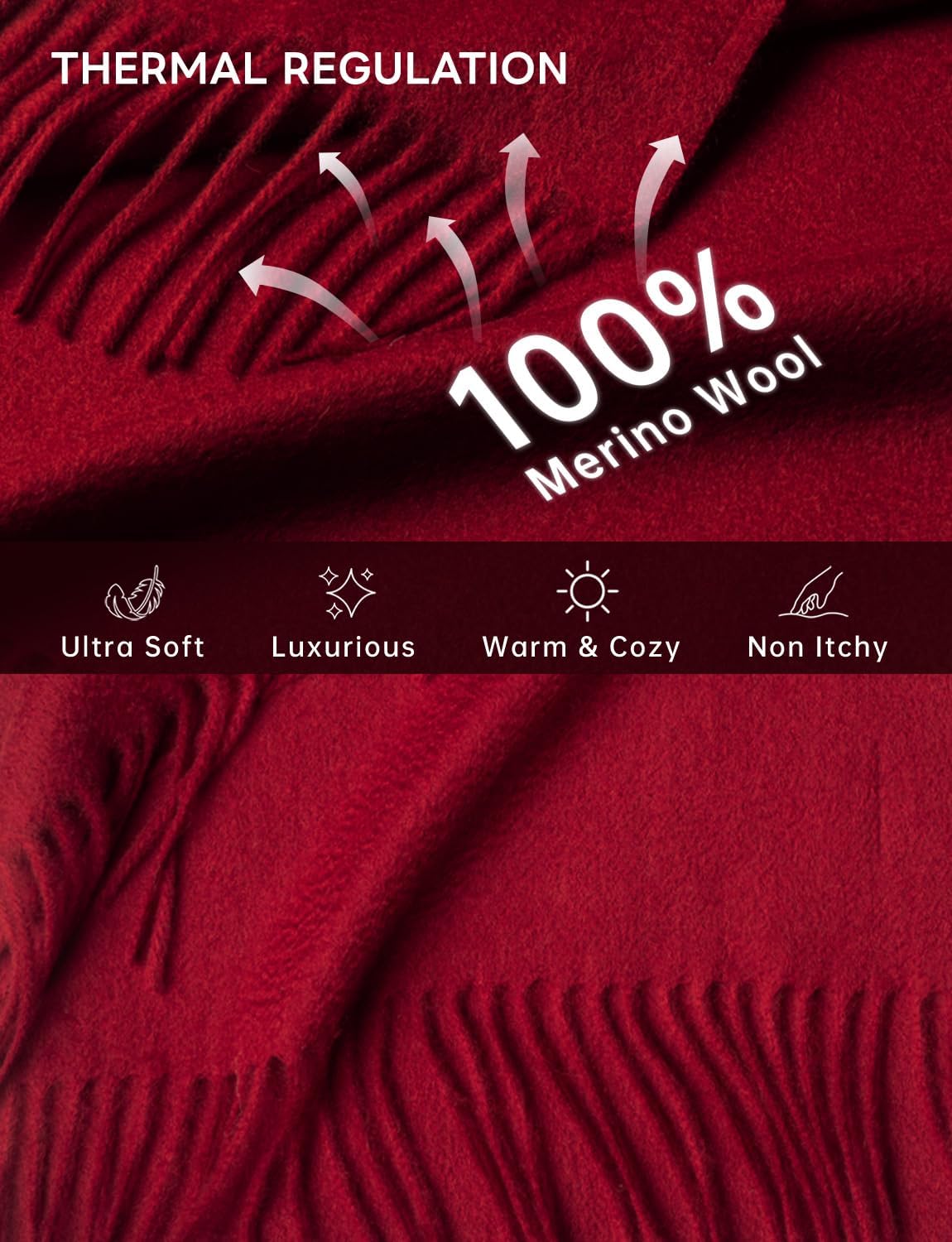 100% Merino Wool Winter Scarf for Women Cashmere Pashmina Soft Luxury Warm Shawl Wraps Stole Valentine's Gift - Image 3