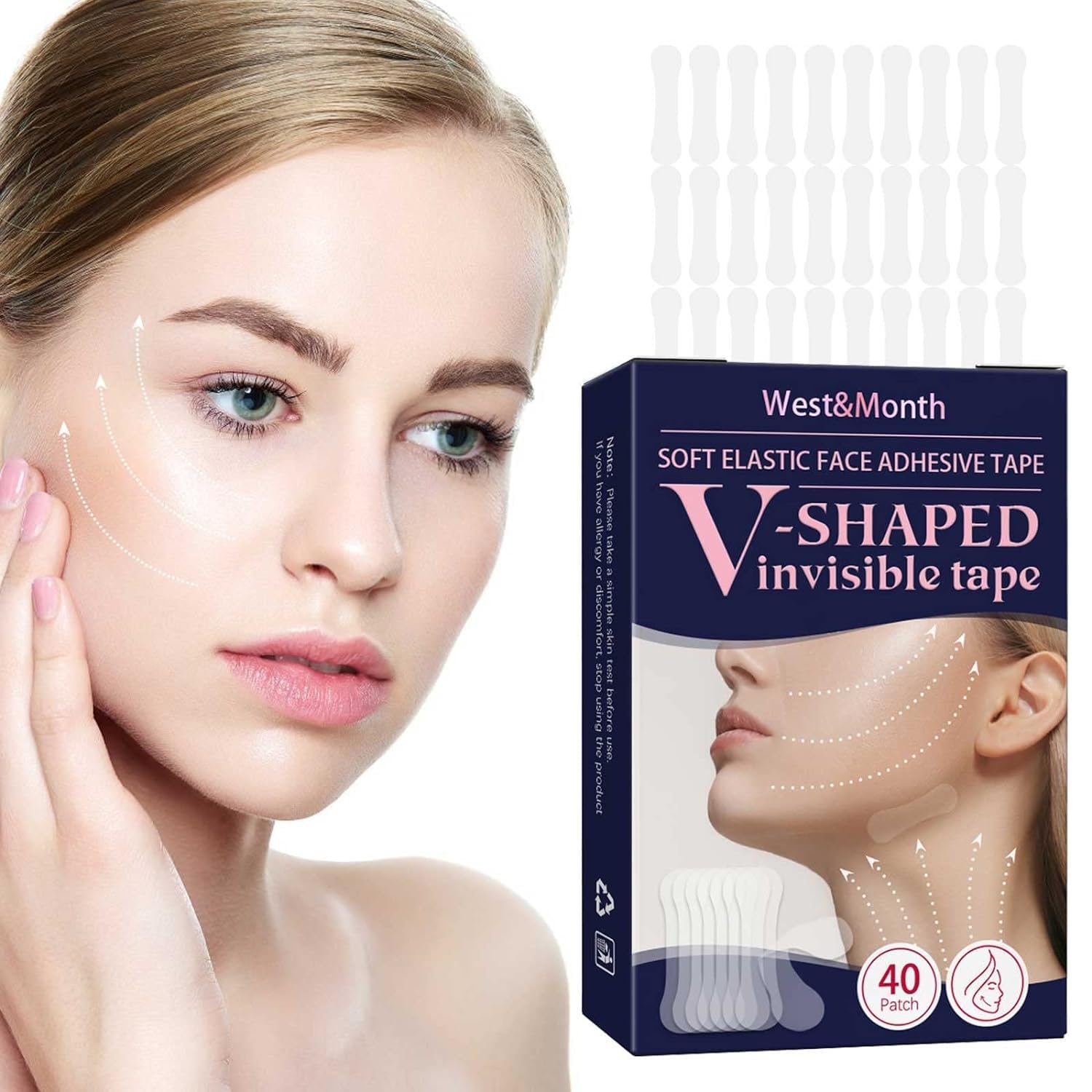 GLNRM Face Lift Tape-40 PCS, Invisible Face Tape, Face Lifting Strips, Face Lift Stickers, Invisible V Face Tapes for Women Ladies Face Beauty | Elasticity Makeup Tape for Eyes, Neck, Jaw & Chin