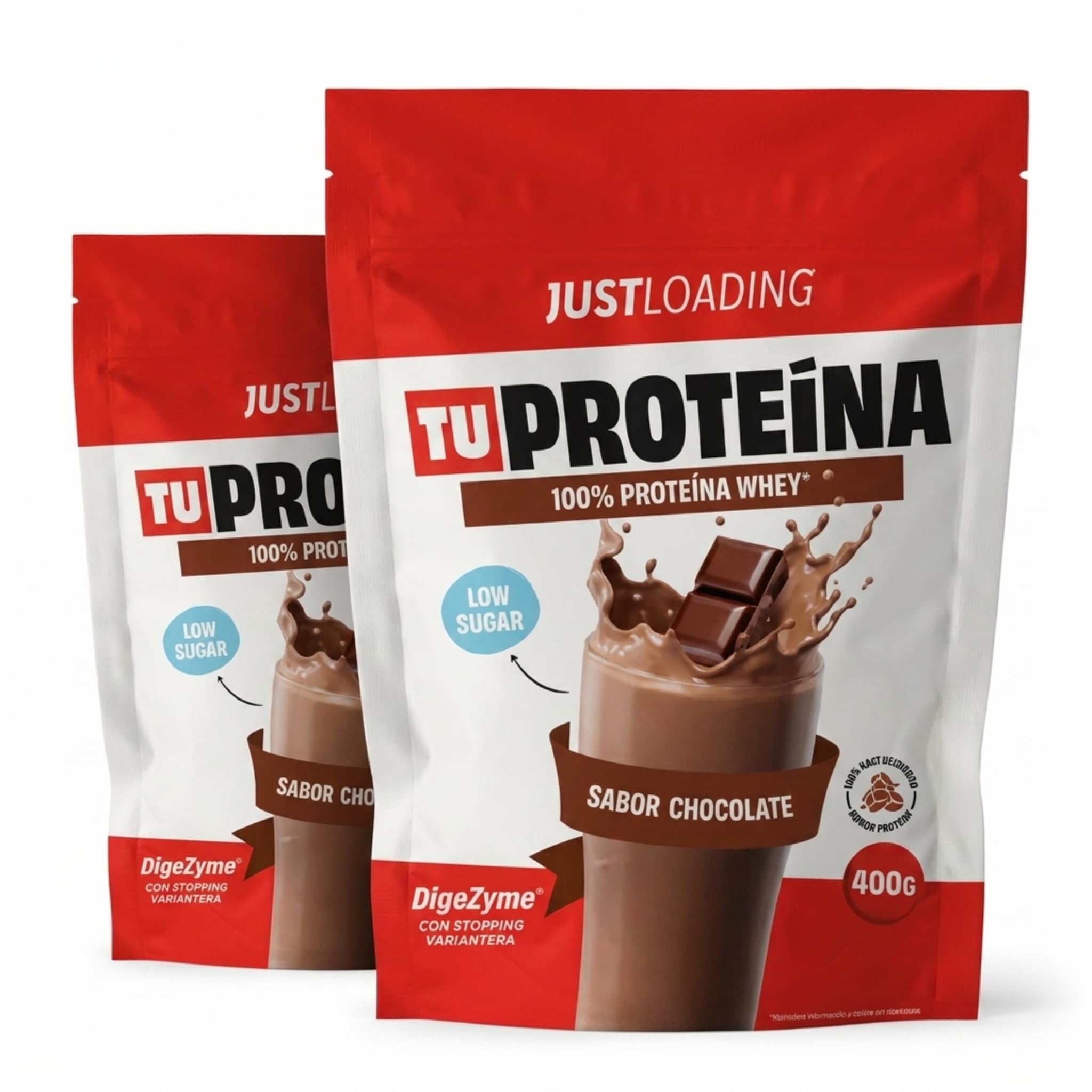 JustLoading Proteína Whey Chocolate 22,5g | DigeZyme | Rendimiento | 2x400g