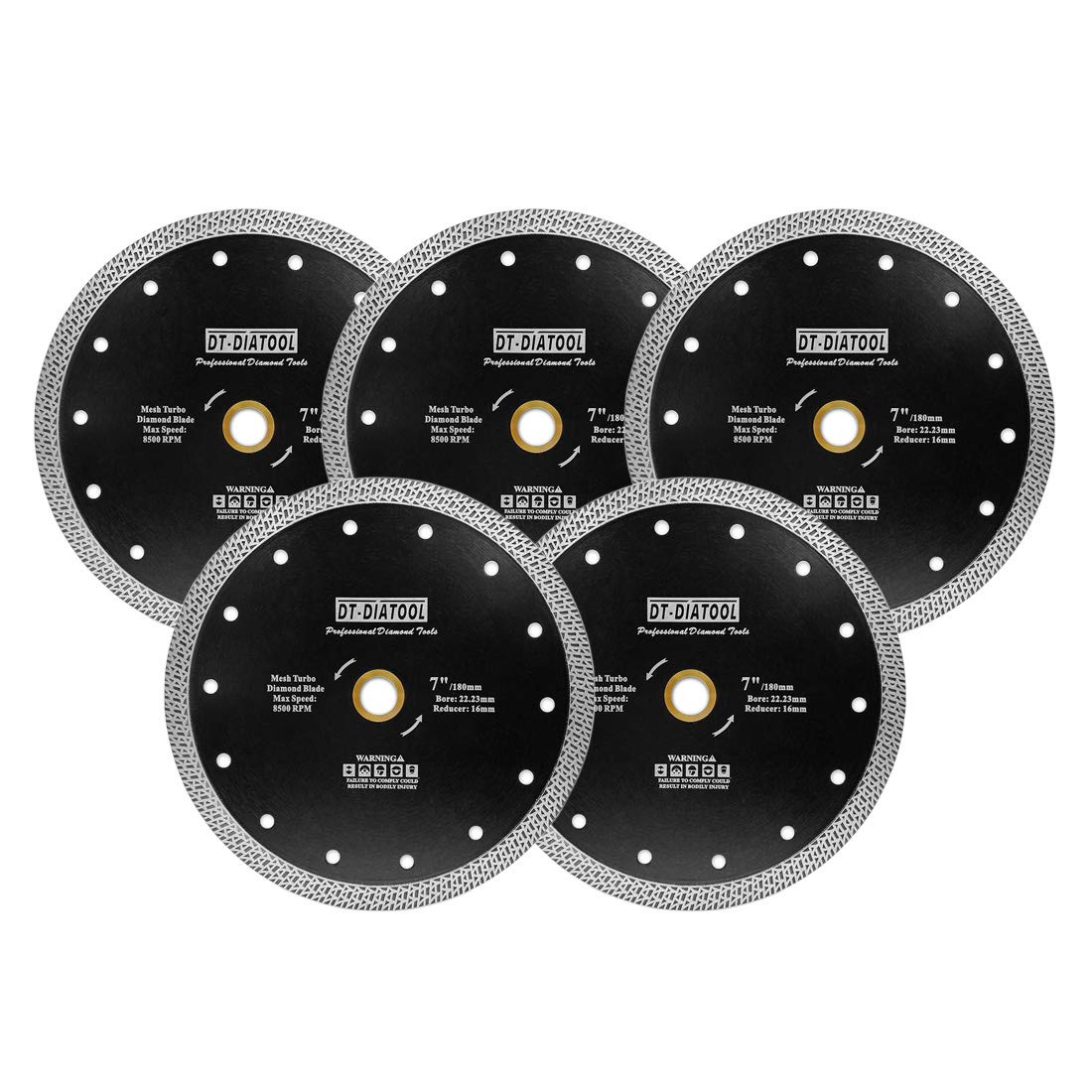 DT-DIATOOL Diamond Cutting Disc 5PCS 7 Inch / 180mm Cutting Disc with Mesh Turbo for Porcelain Tile Marble Ceramic Granite